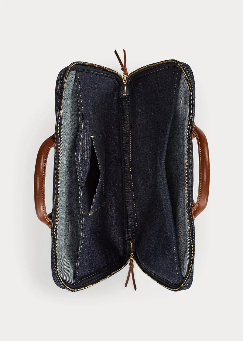 Leather-Trim Denim Briefcase 4