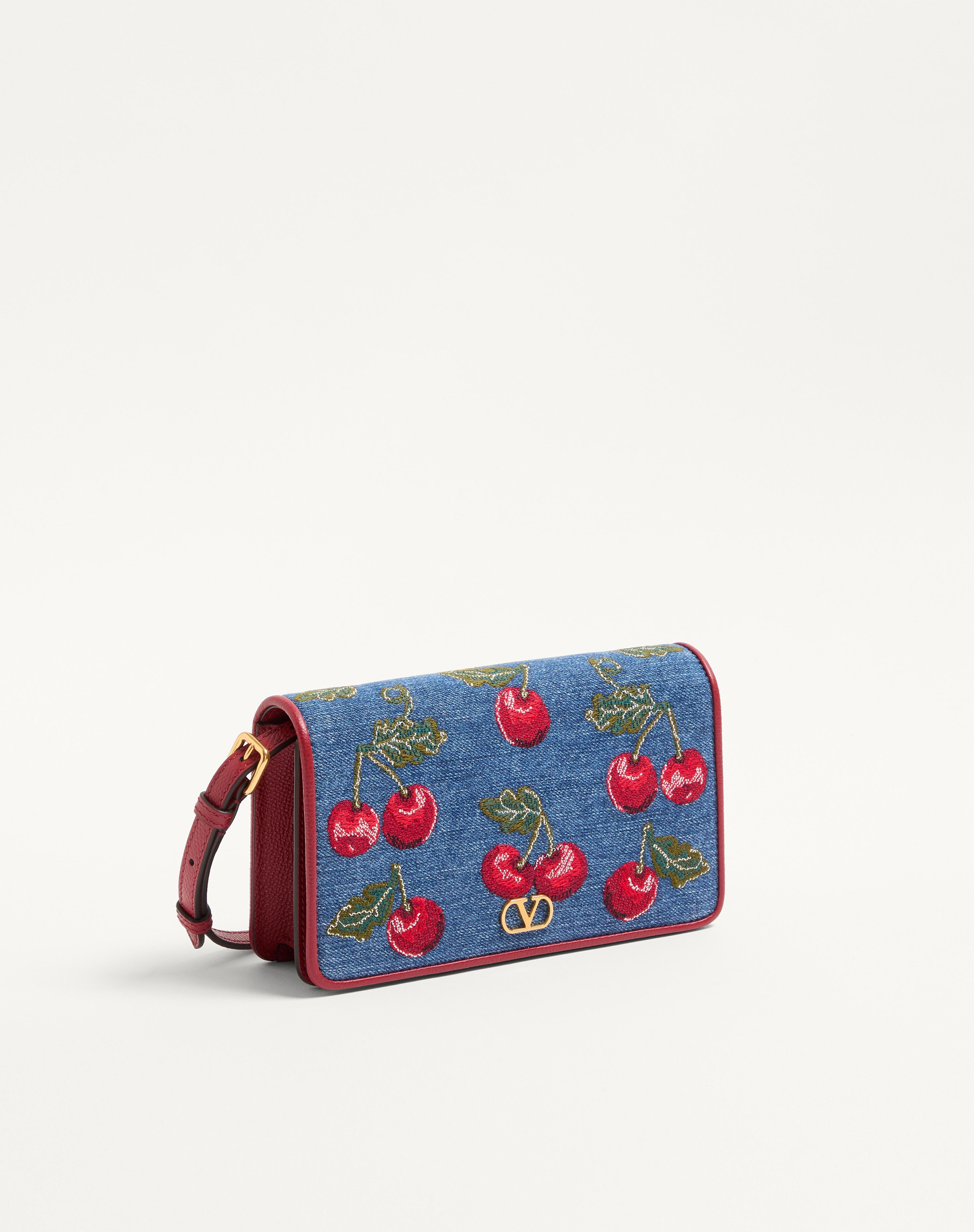 VLOGO SIGNATURE MINI DENIM SHOULDER BAG WITH CHERRYFIC EMBROIDERY - 2