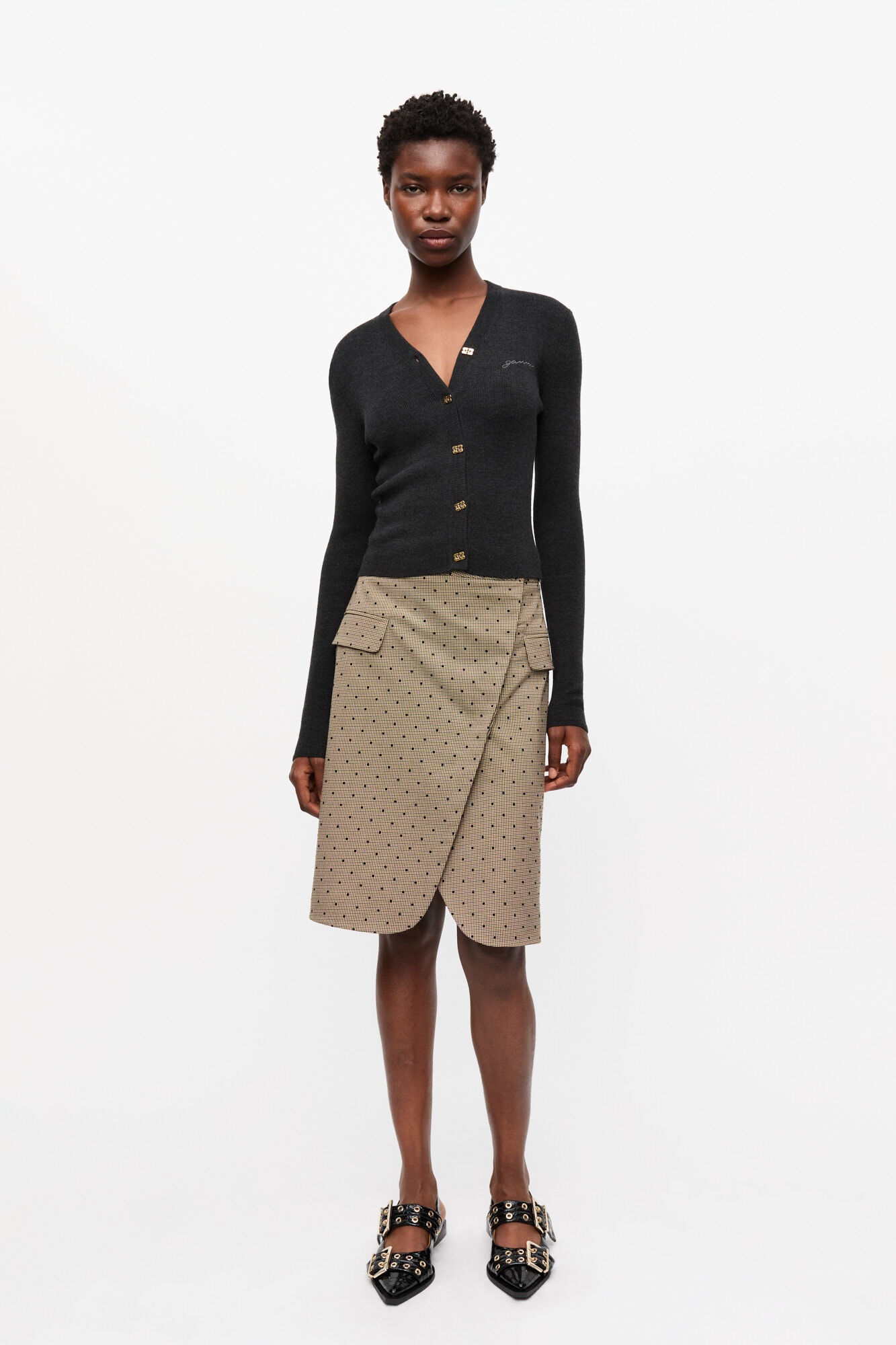 BLACK MINI RIBBED MERINO CARDIGAN - 4