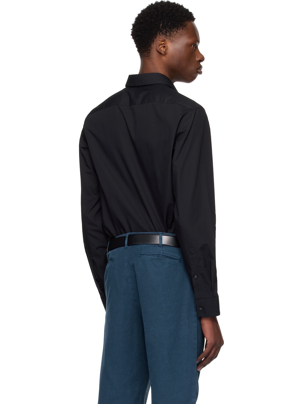 Black Modern Fit Easy-Iron Cotton Poplin Shirt - 3