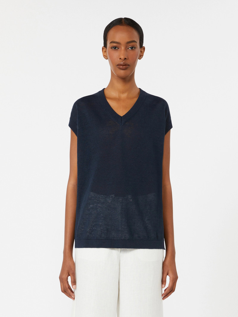 GHIANDA Linen yarn waistcoat - NAVY 3