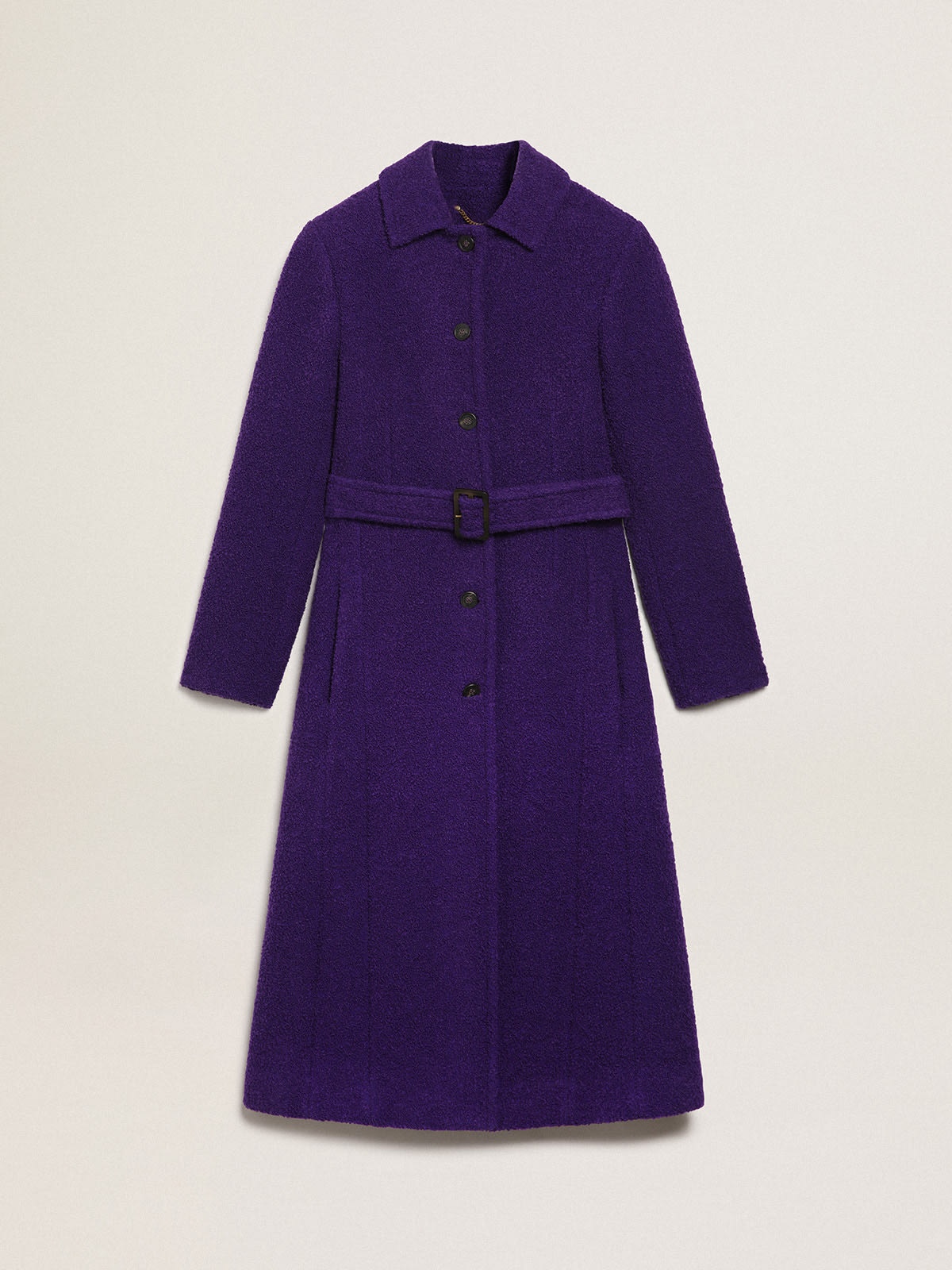 Women's coat in indigo purple wool with printed lining - 1