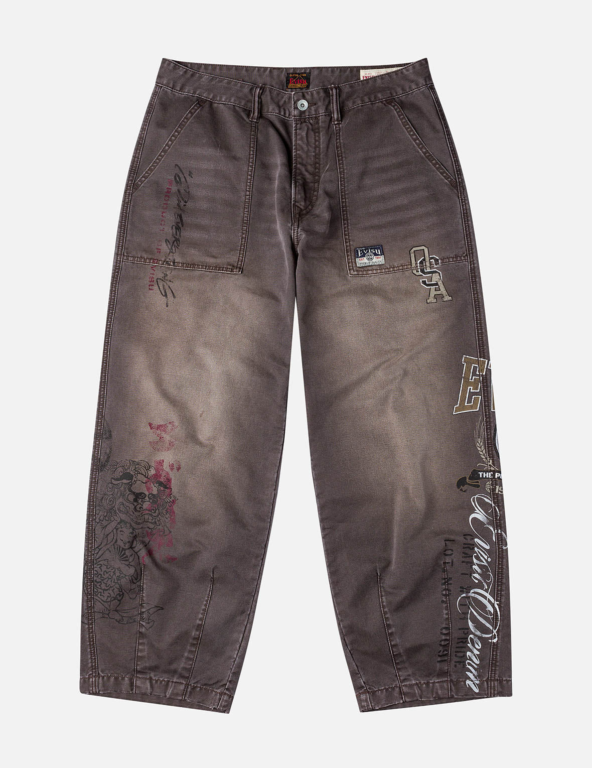 Multi Logos Print Balloon Fit Washed Woven Pants - 4
