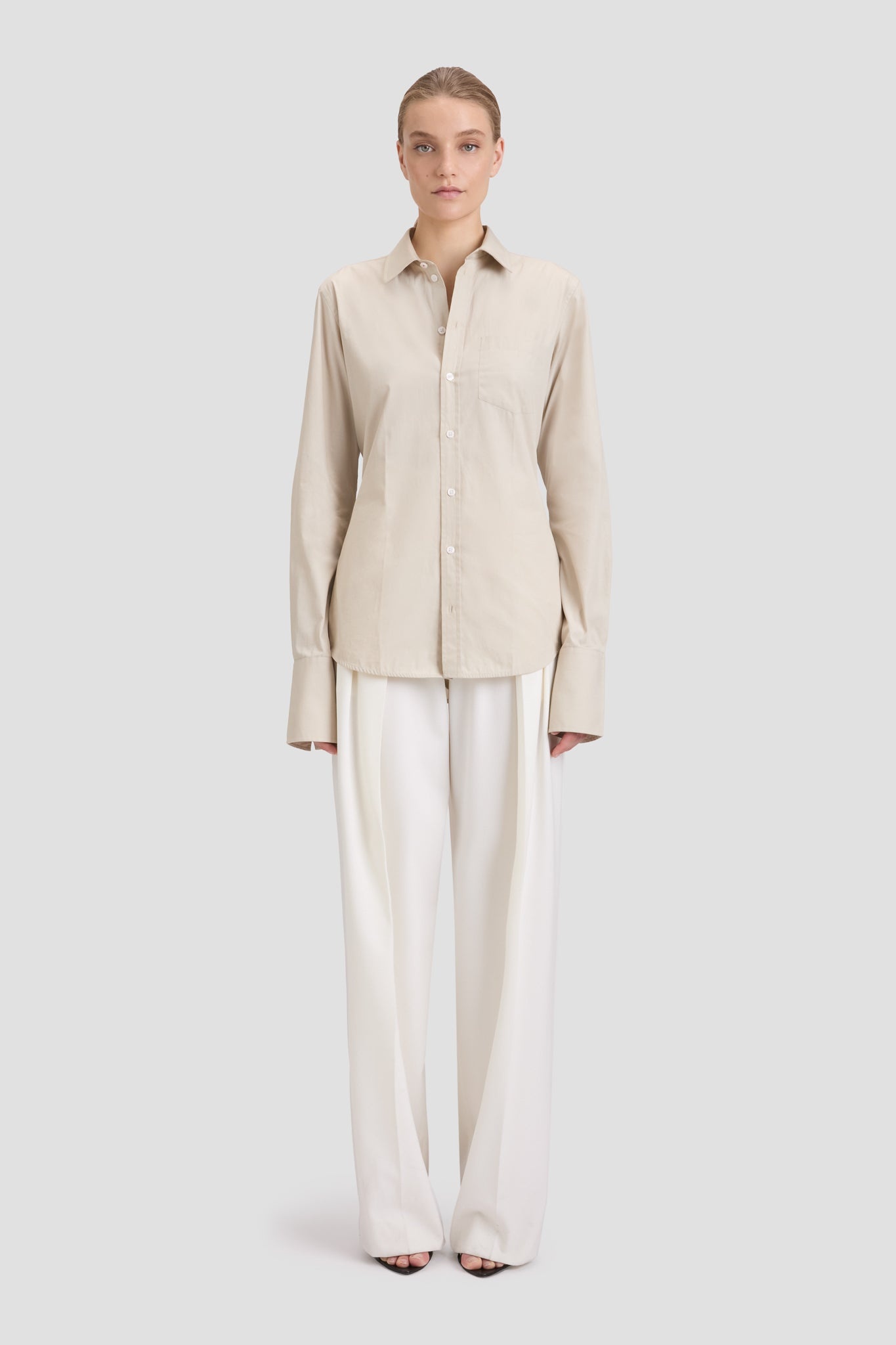 Tab Detail Shirt In Pumice - 2