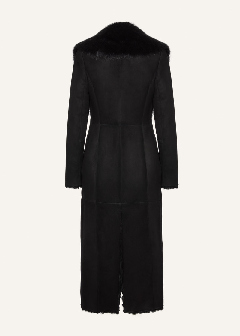 Longline shearling coat in black 2