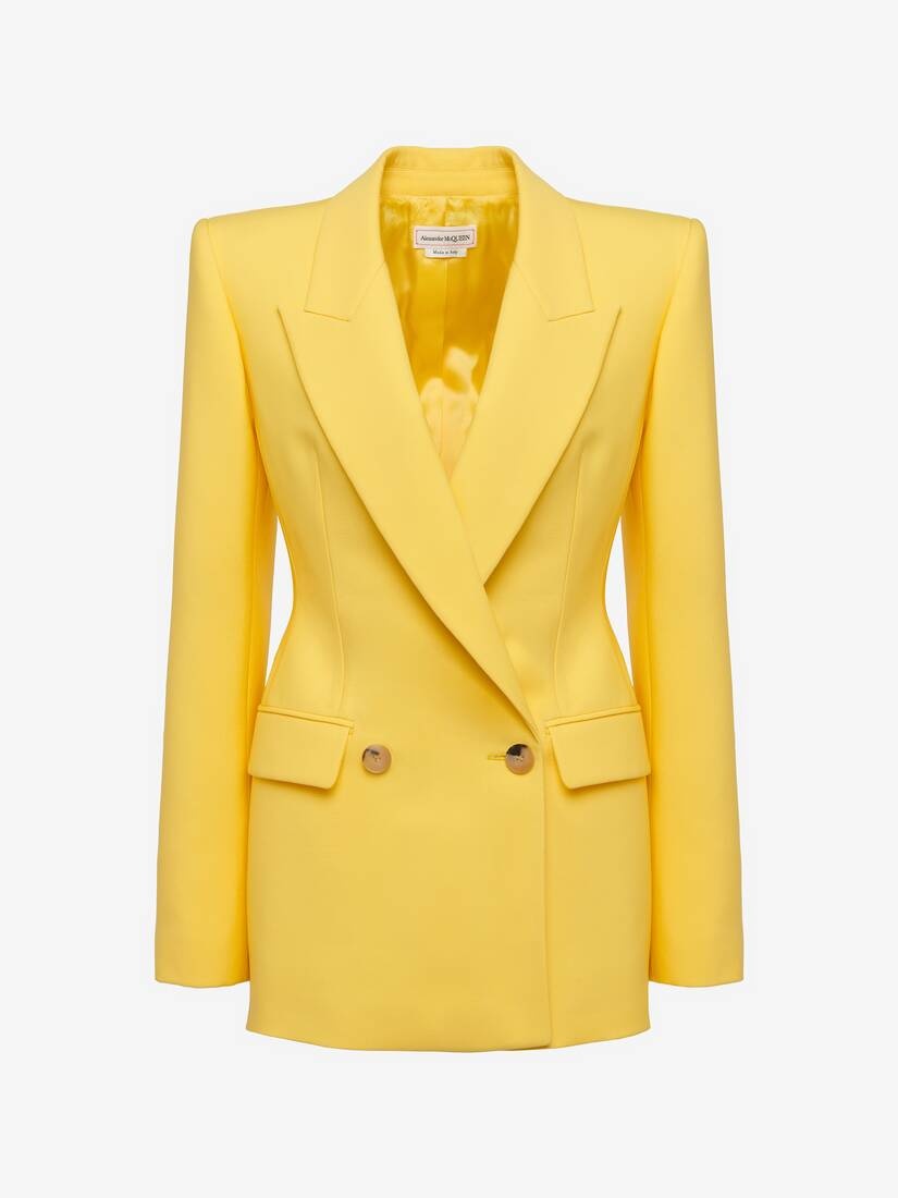 Women's Sartorial Wool Double-breasted Jacket in Bright Yellow - 1