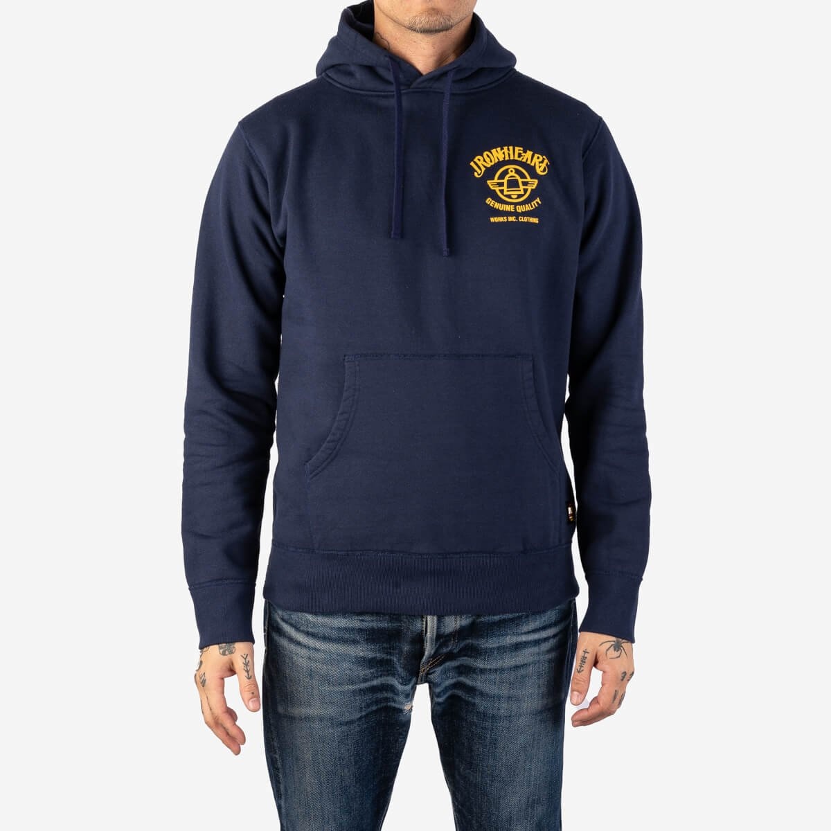 IHSW-59-NAV Printed 14oz Ultra Heavyweight Loopwheel Cotton Hoodie - Navy - 2