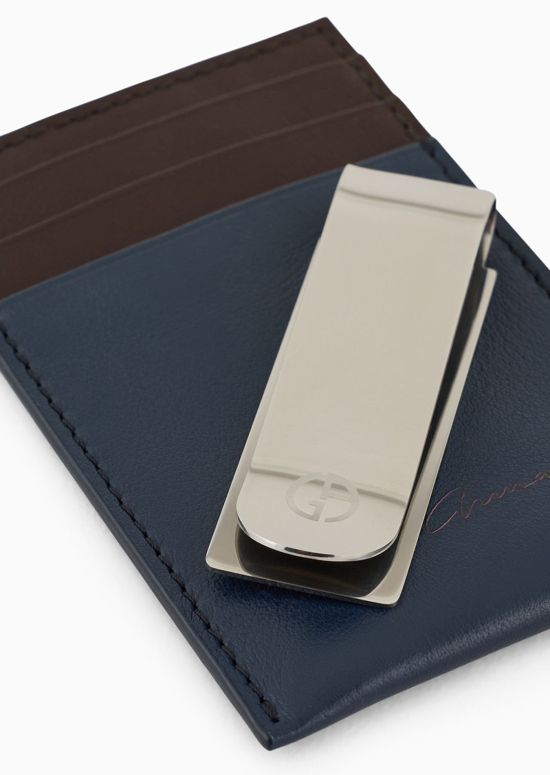 Two-tone leather credit card holder with money clip 3