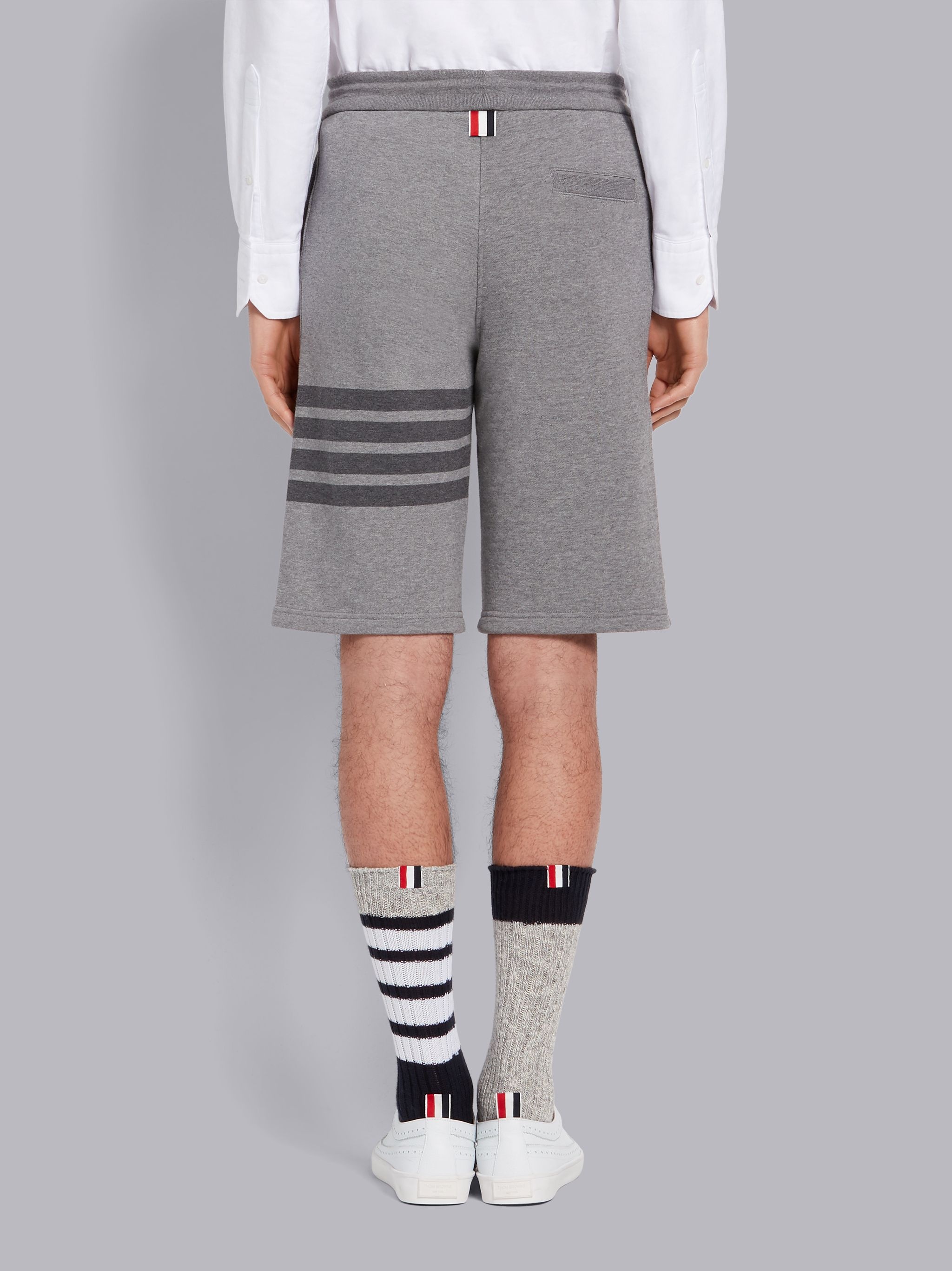 Medium Grey Cotton Loopback Tonal 4-Bar Sweat Shorts - 3