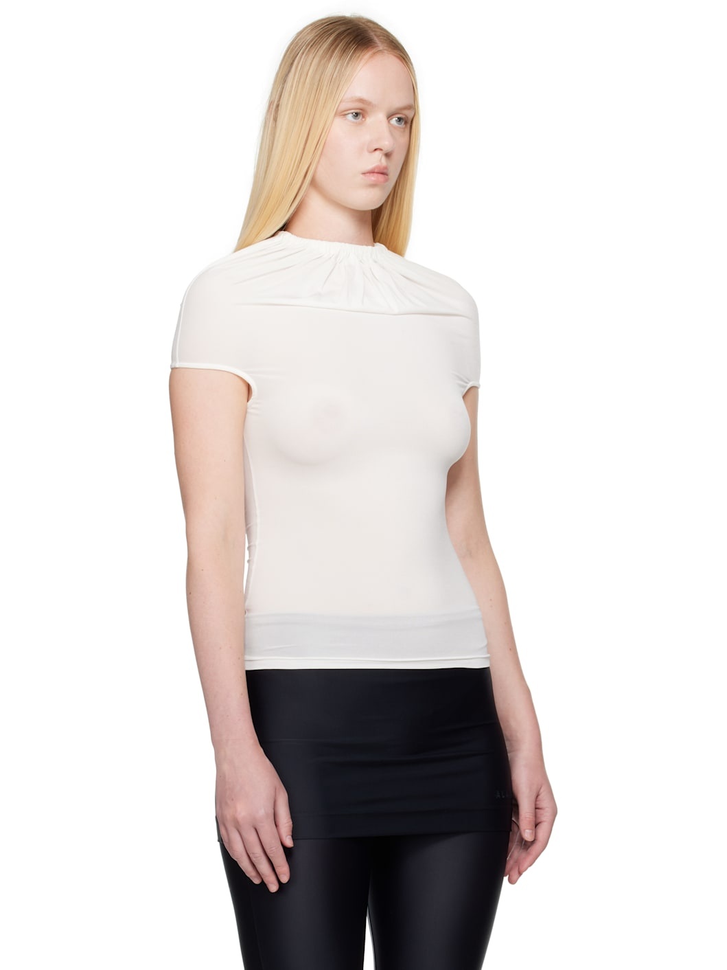 White Gathered Neck Tank Top - 2
