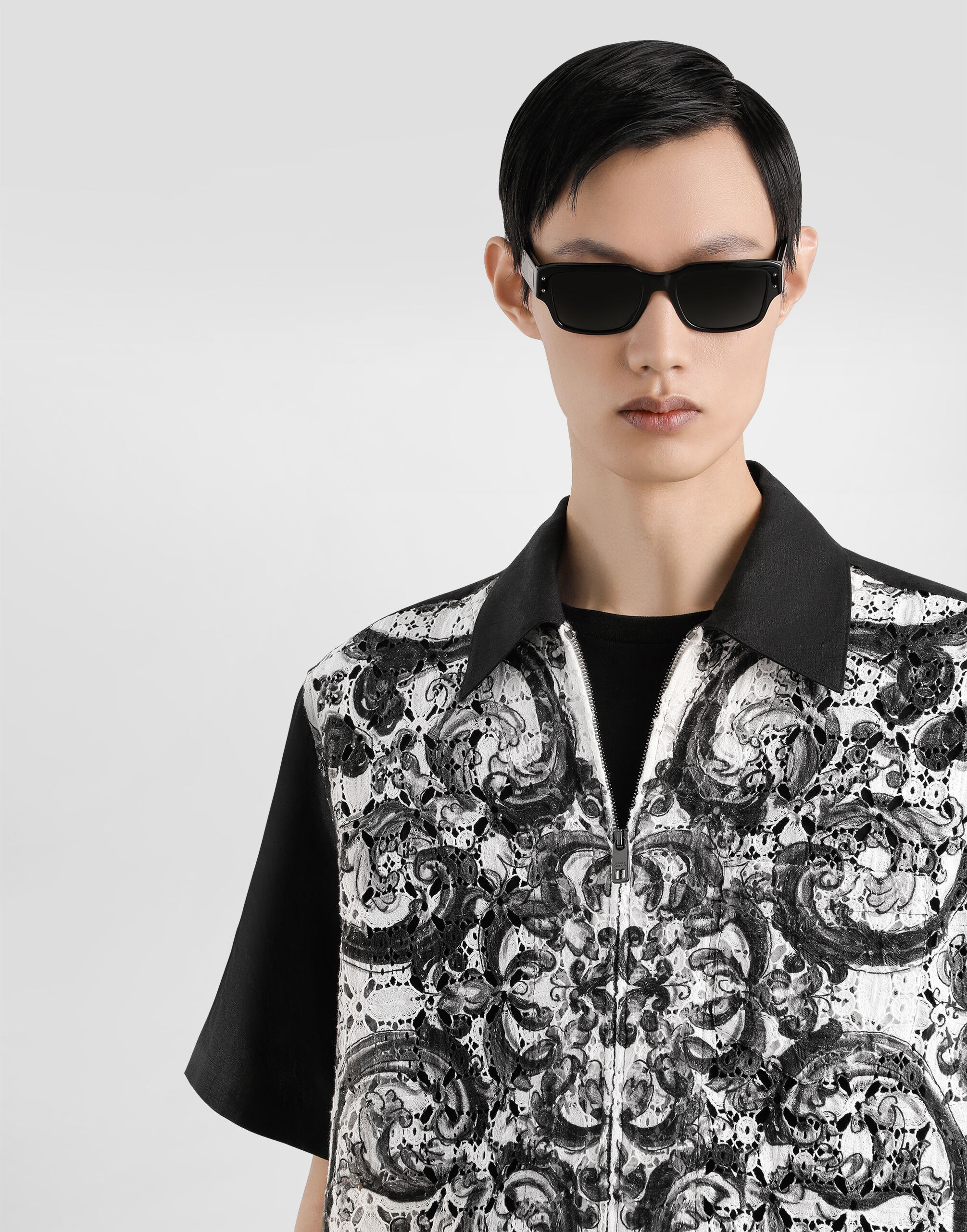 Majolica-print hawaii crochet lace shirt - 4