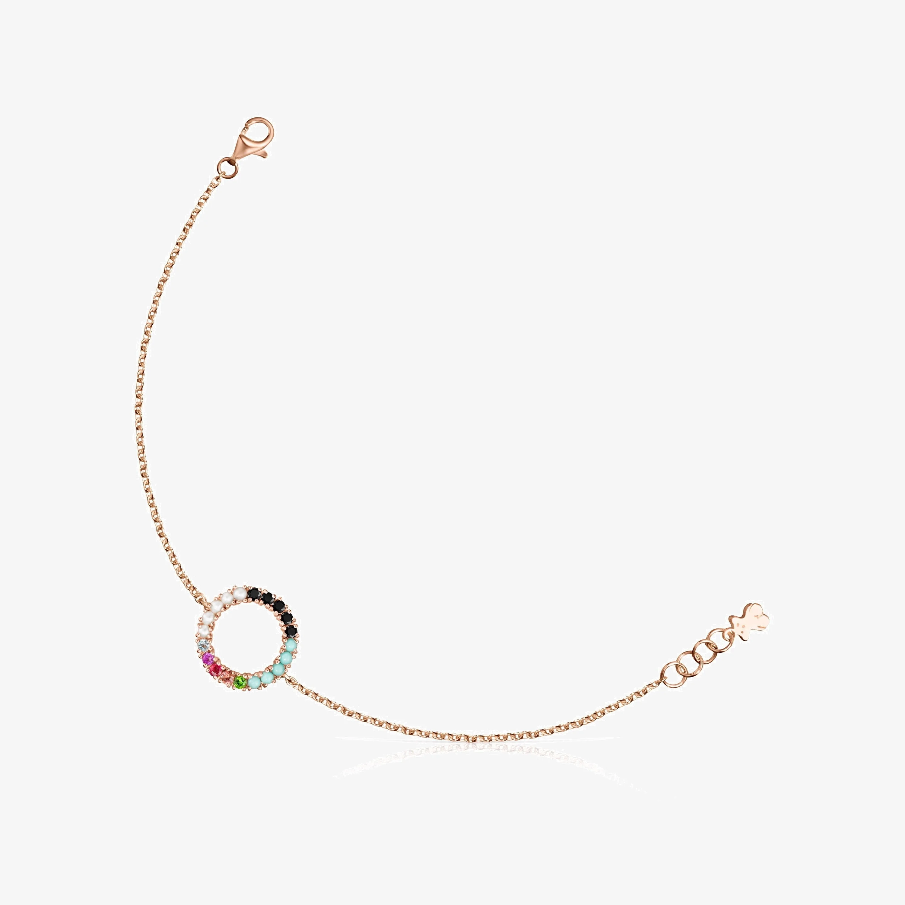Straight disc Bracelet in Rose 18K gold vermeil with Gemstones - 1