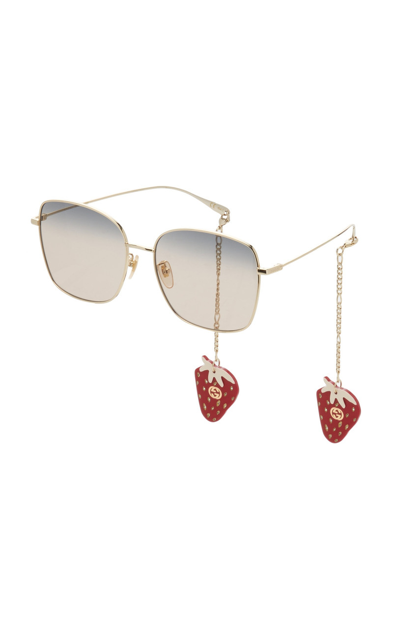 Charm-Detailed Square-Frame Metal Sunglasses red 4