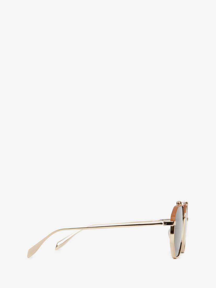 Top Piercing Leather Sunglasses in Gold - 3