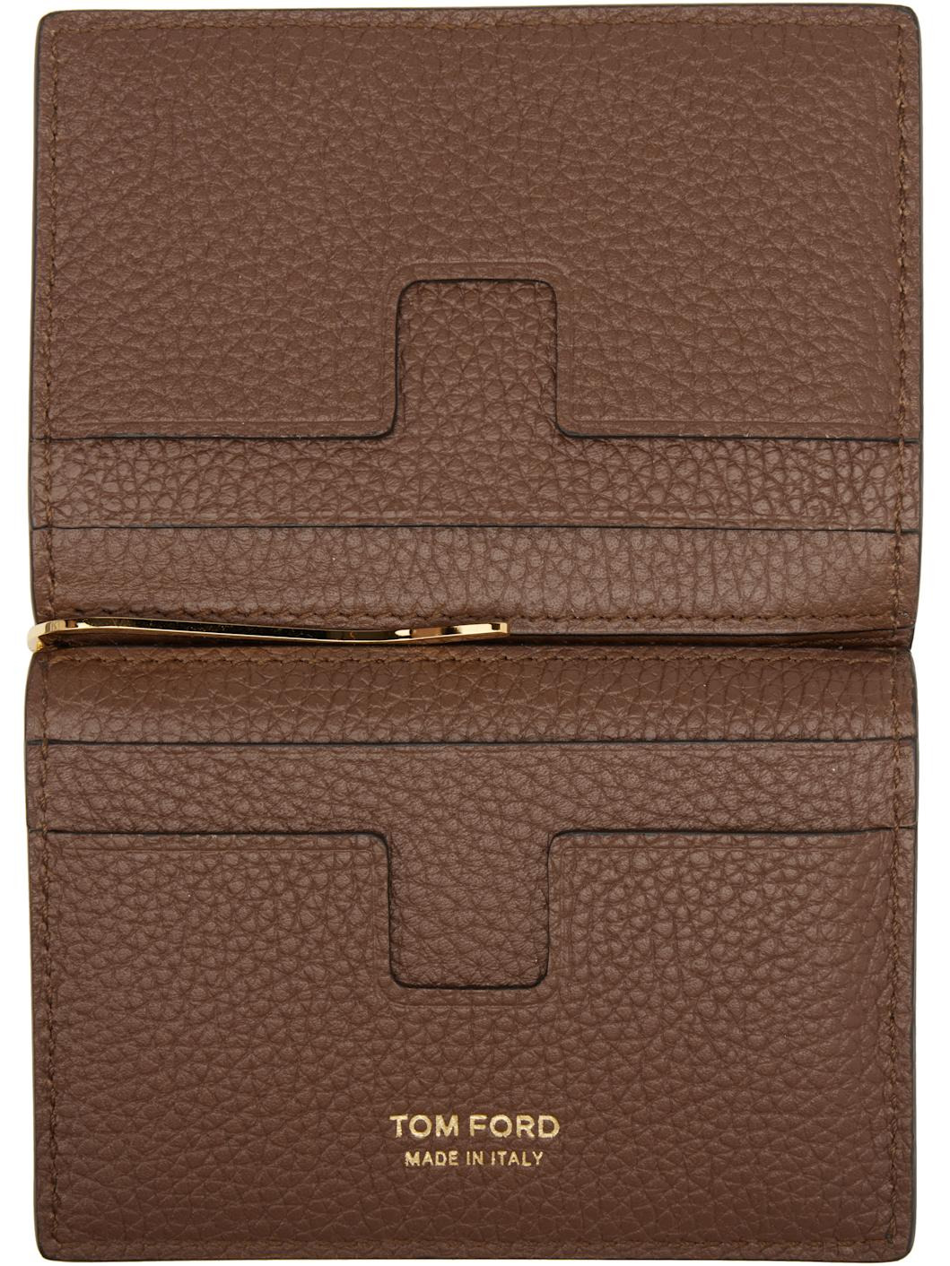 Brown Soft Grain Leather Bifold Money Clip Card Holder - 3