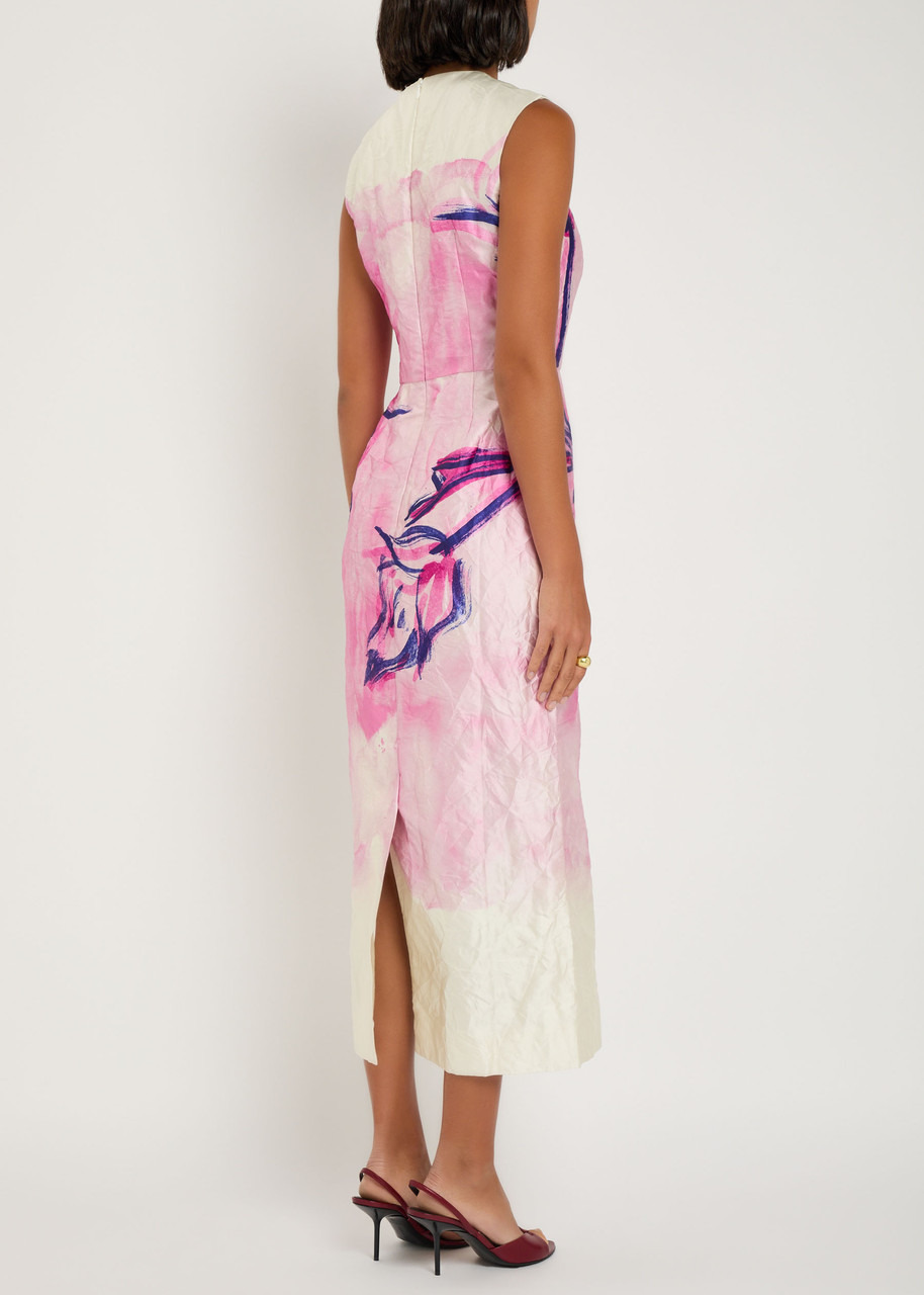 Erdem Printed Crinkled Satin Midi Dress - 3