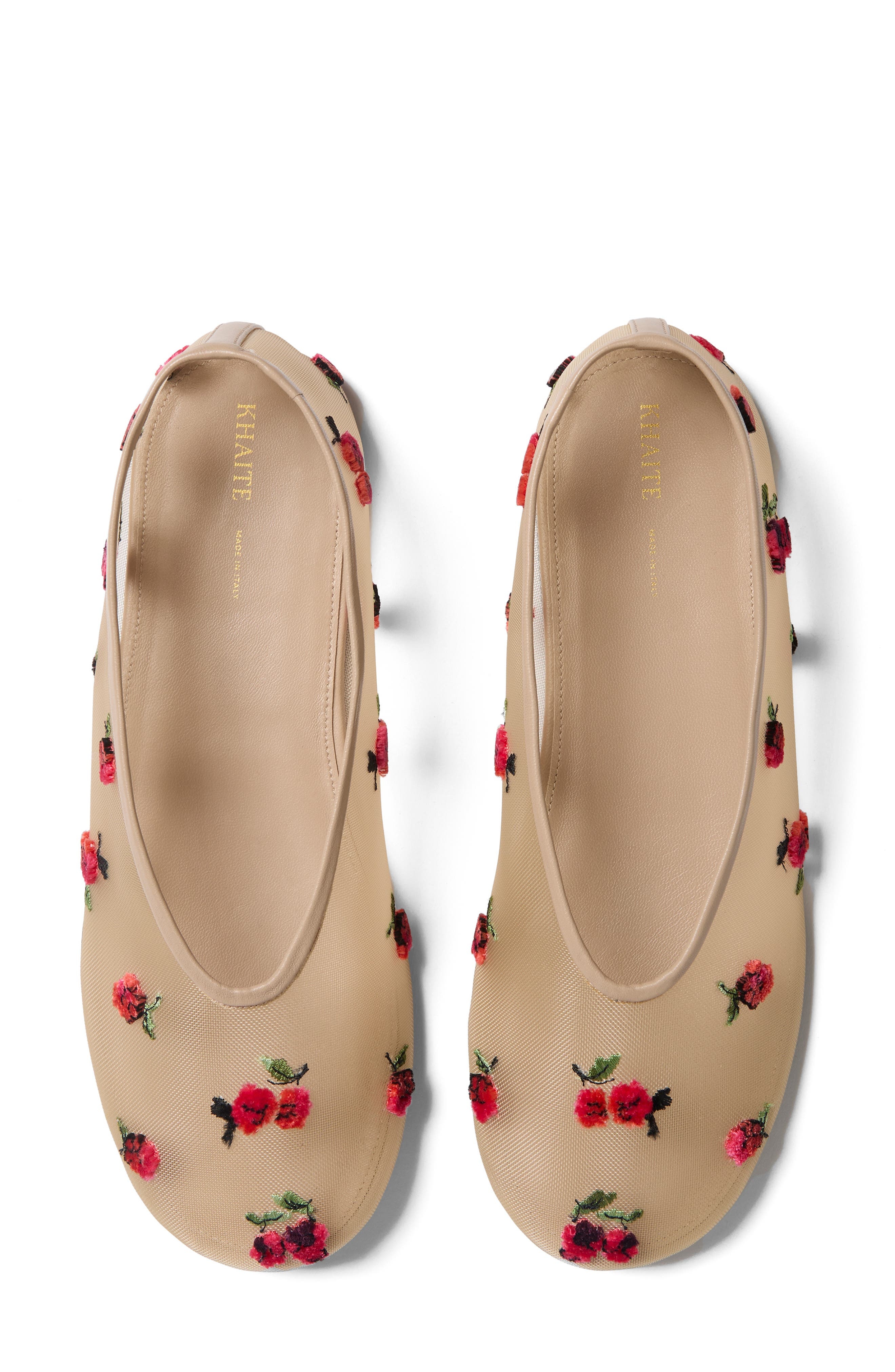 Khaite Marcy Embroidered Mesh Flat in Beige/Raspberry at Nordstrom - 3