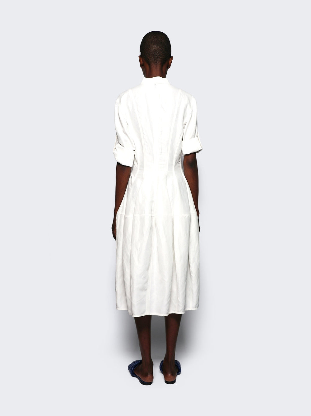 Bottega Veneta Women Fluid Linen Midi Dress Chalk White - 5