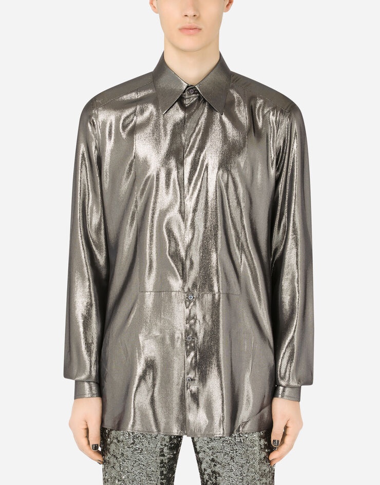 Laminated silk Gold-fit tuxedo shirt - 1