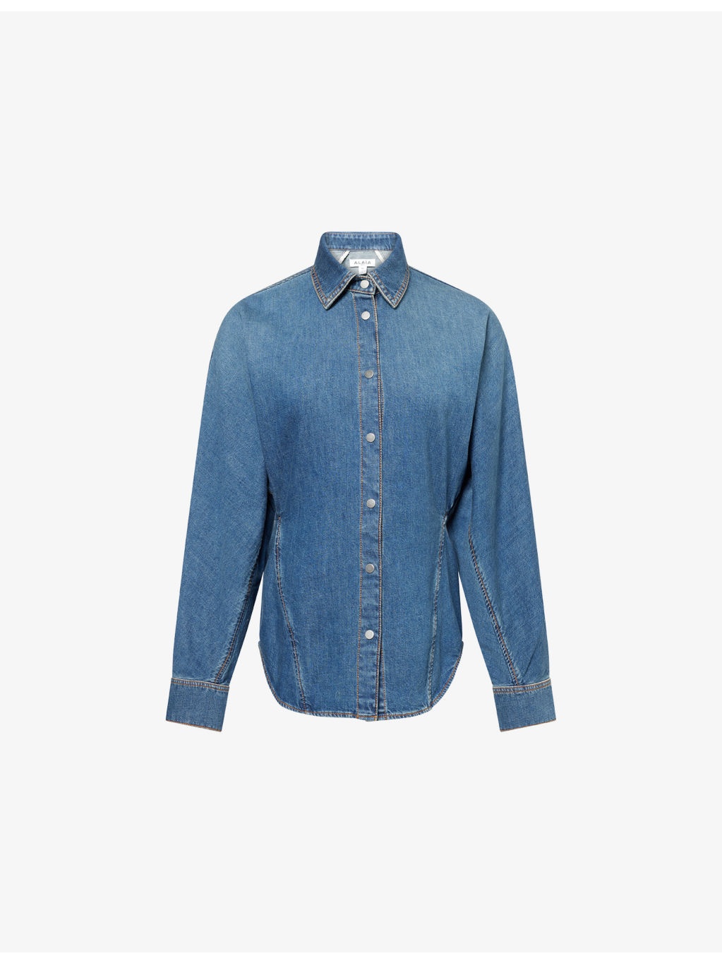 Pointed-Collar Curved Denim Shirt - 1