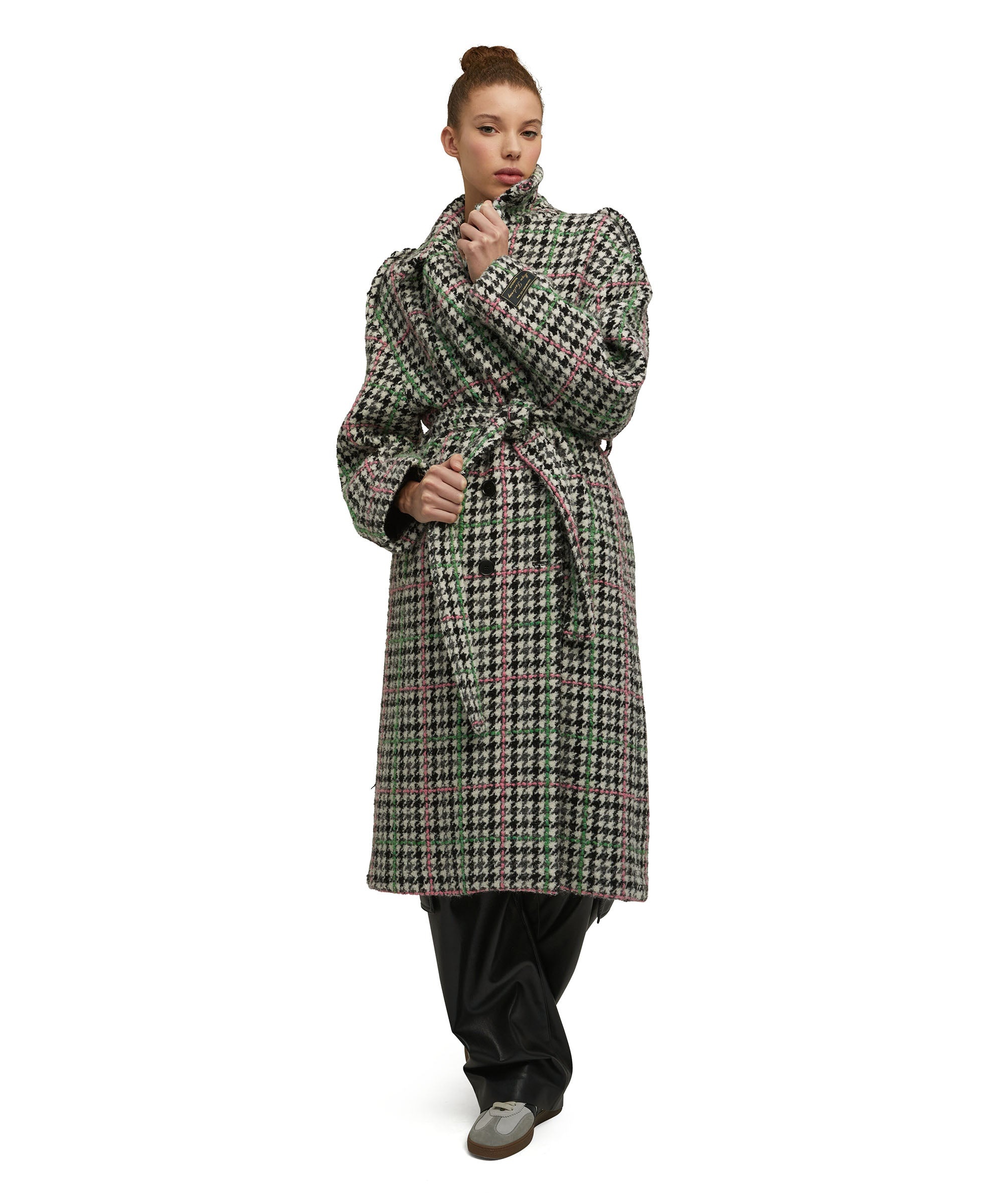 Wool double-breasted trench coat with belt and "Houndstooth Check" motif - 5