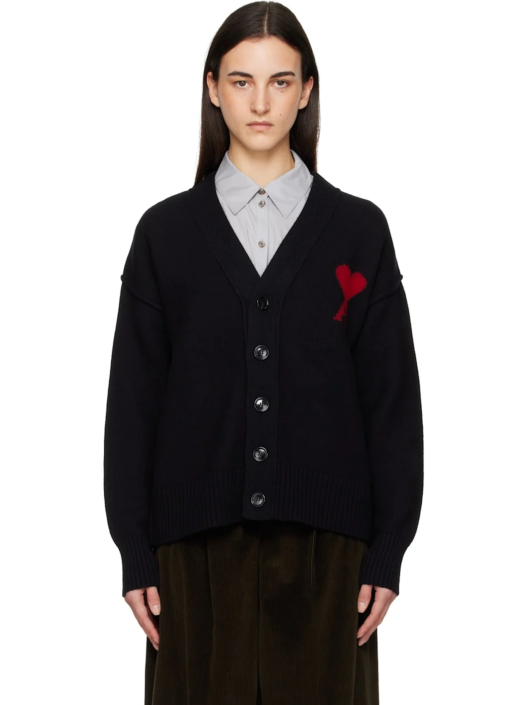 Black Wool Ami de Coeur Cardigan - 1