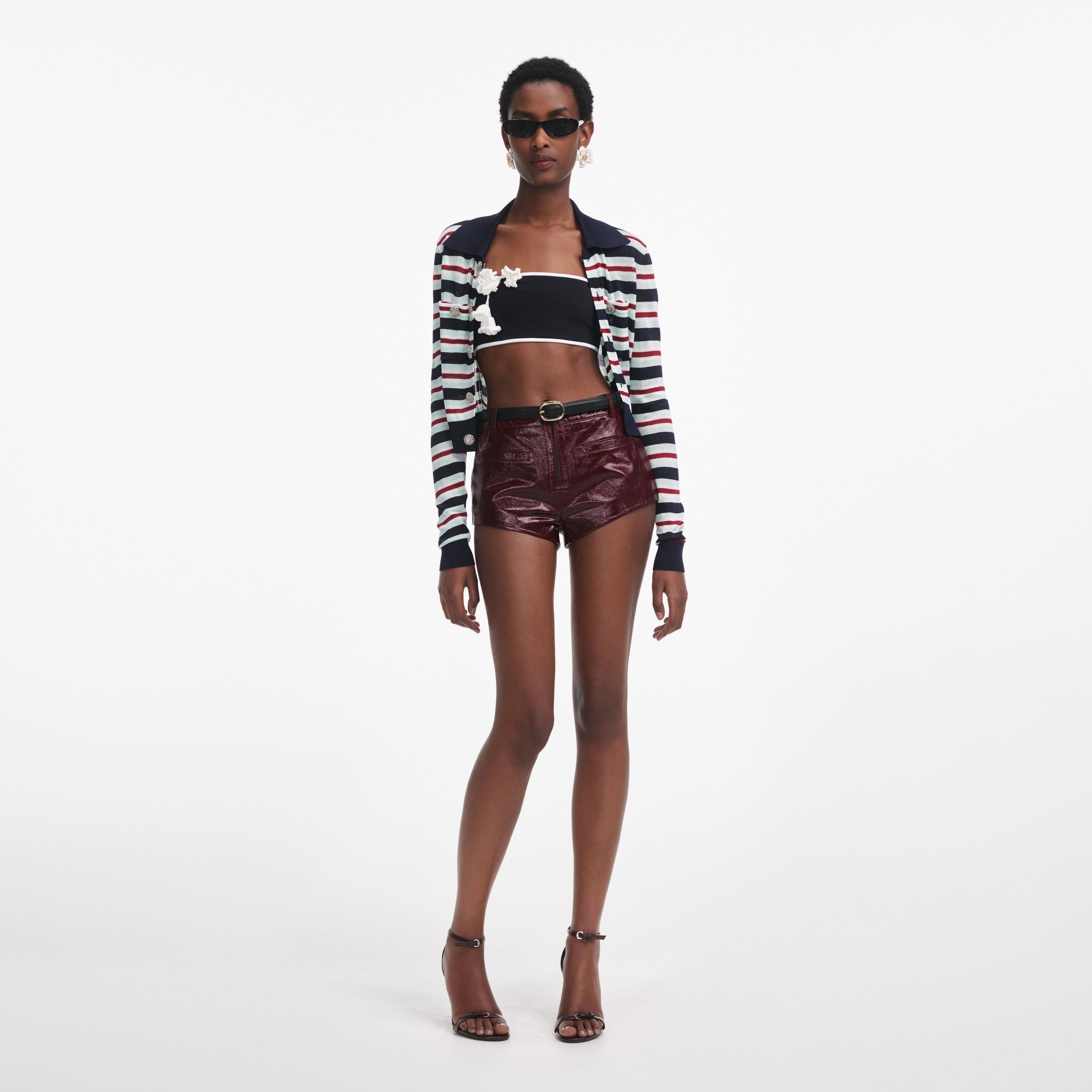 Navy Striped Viscose Knit Top - 5