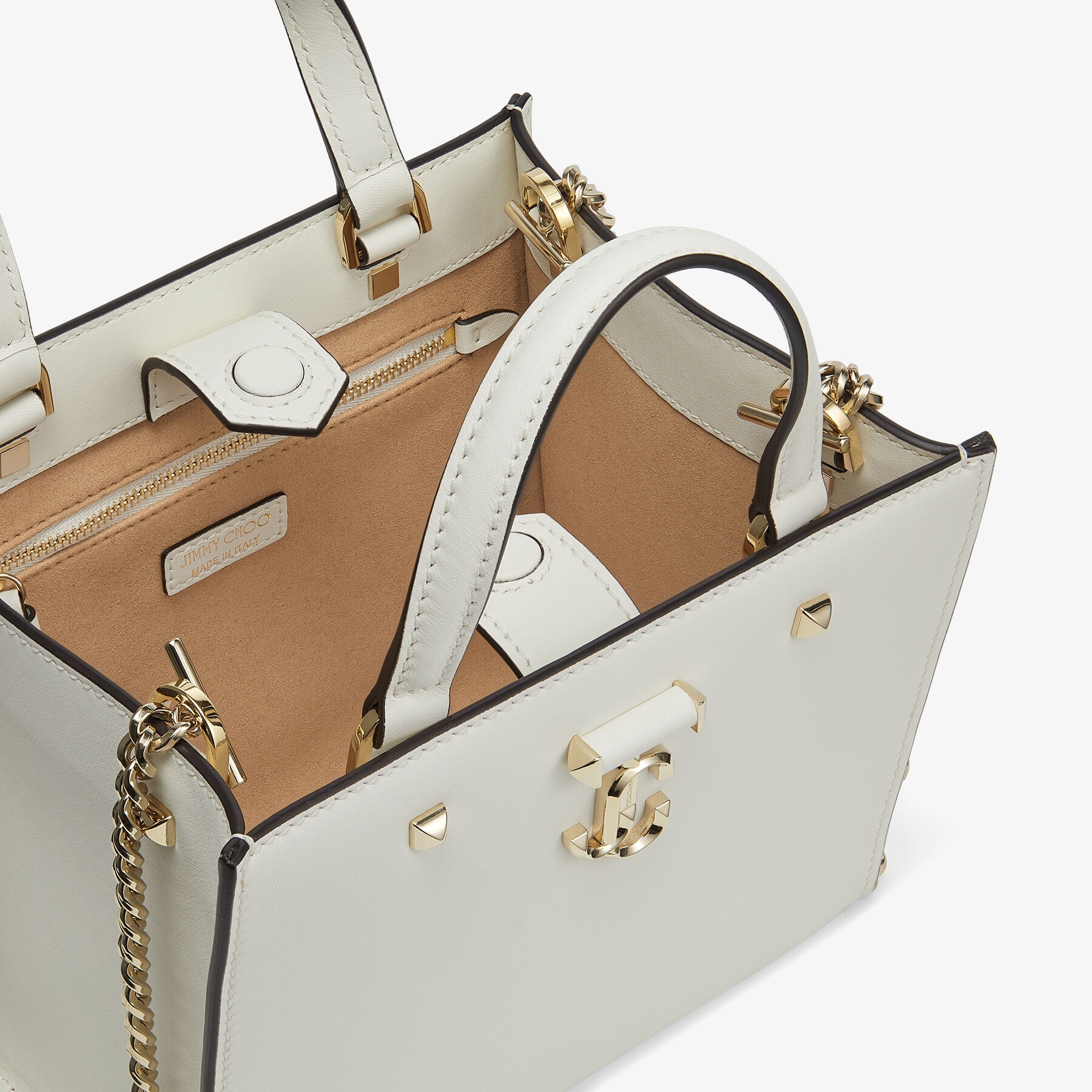 Varenne Tote Bag S
Latte Fine Shiny Calf Leather Tote Bag with Light Gold JC Emblem - 3