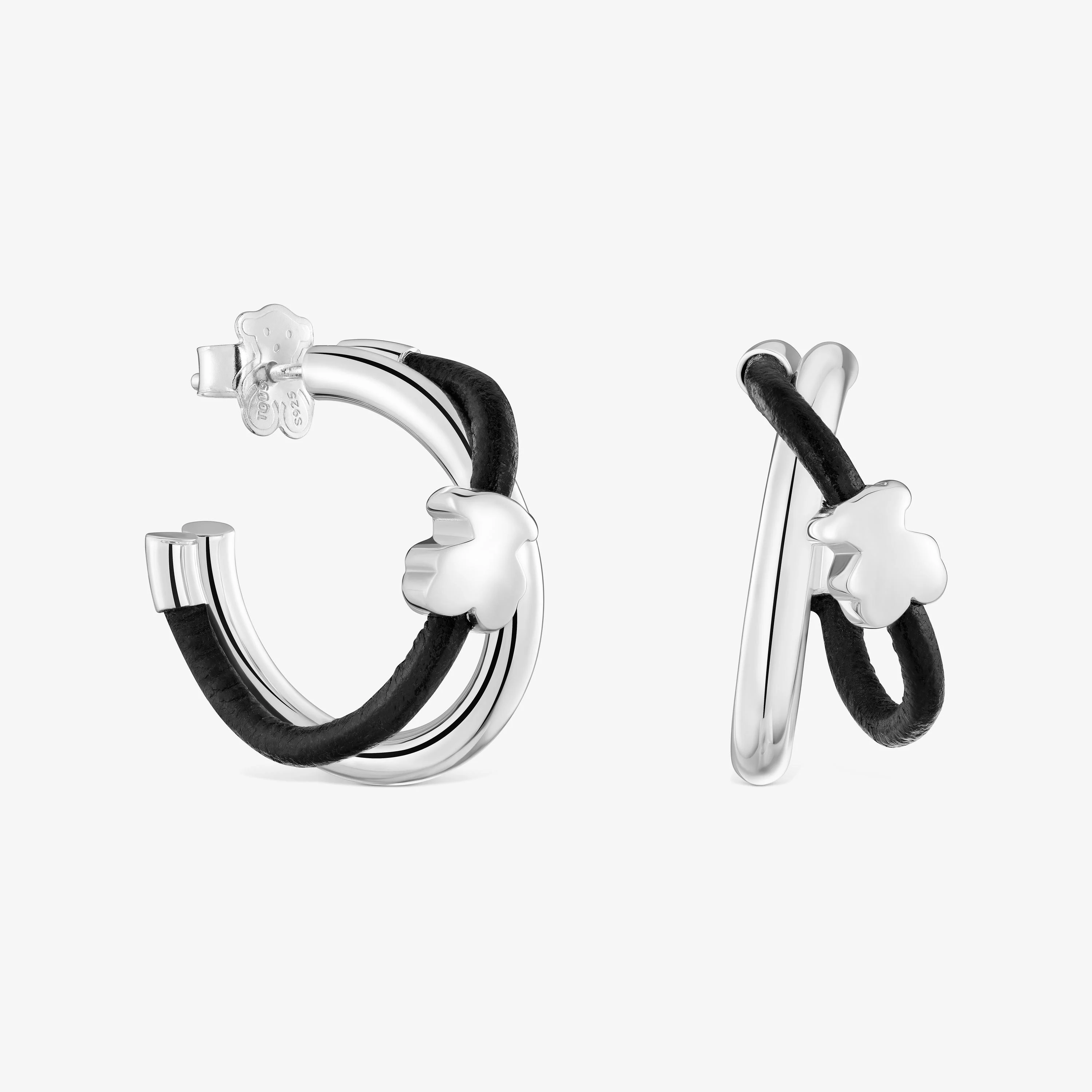 Bear hoop earrings in silver and rubber 24 mm Bold Motif - 1
