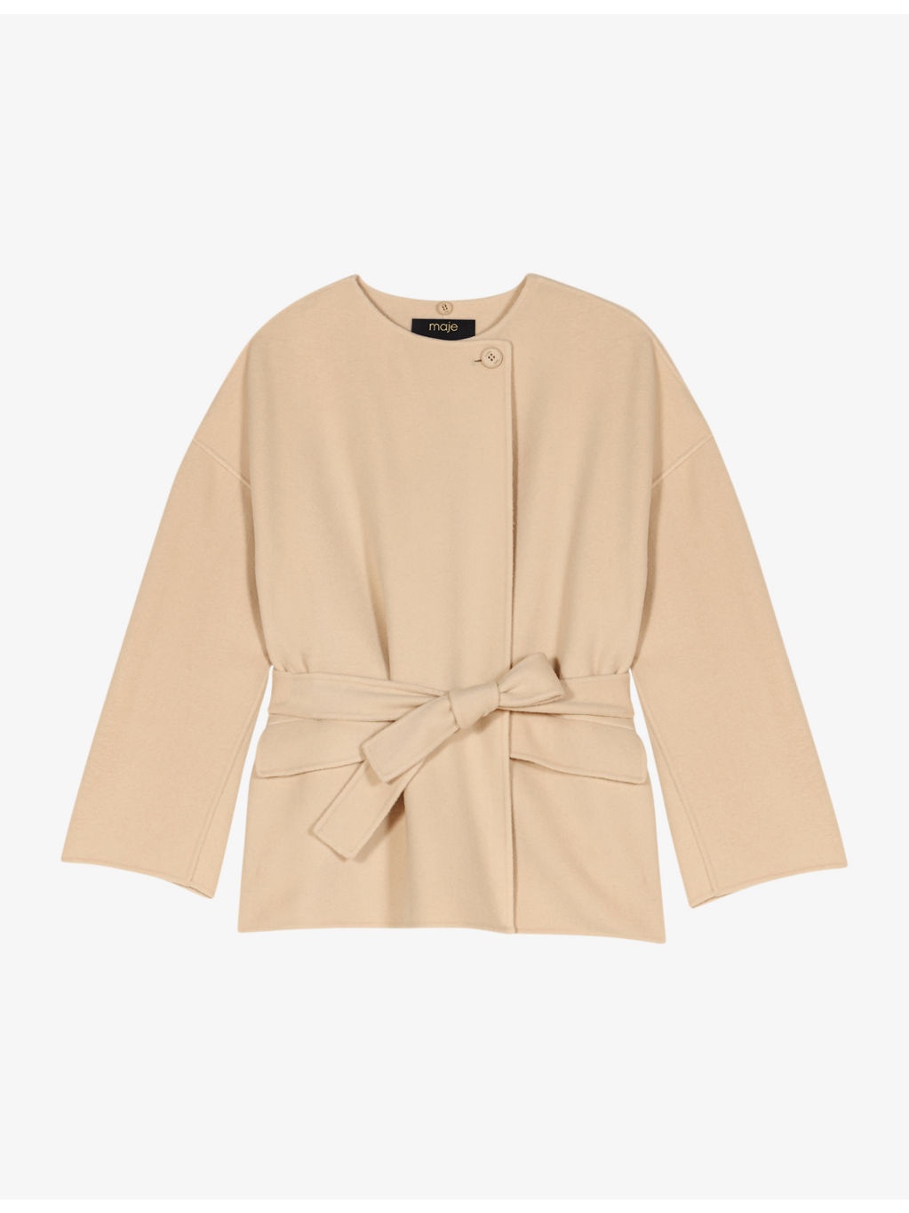 Removable-scarf belted-waist wool-blend coat - 1