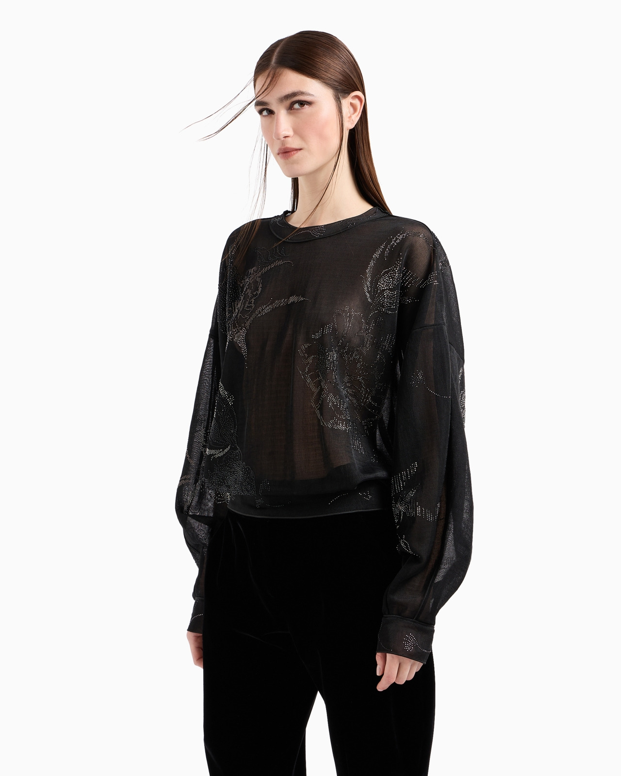 SHEER INTERLOCK SHIRT WITH SWAROVSKI EMBROIDERY - 2