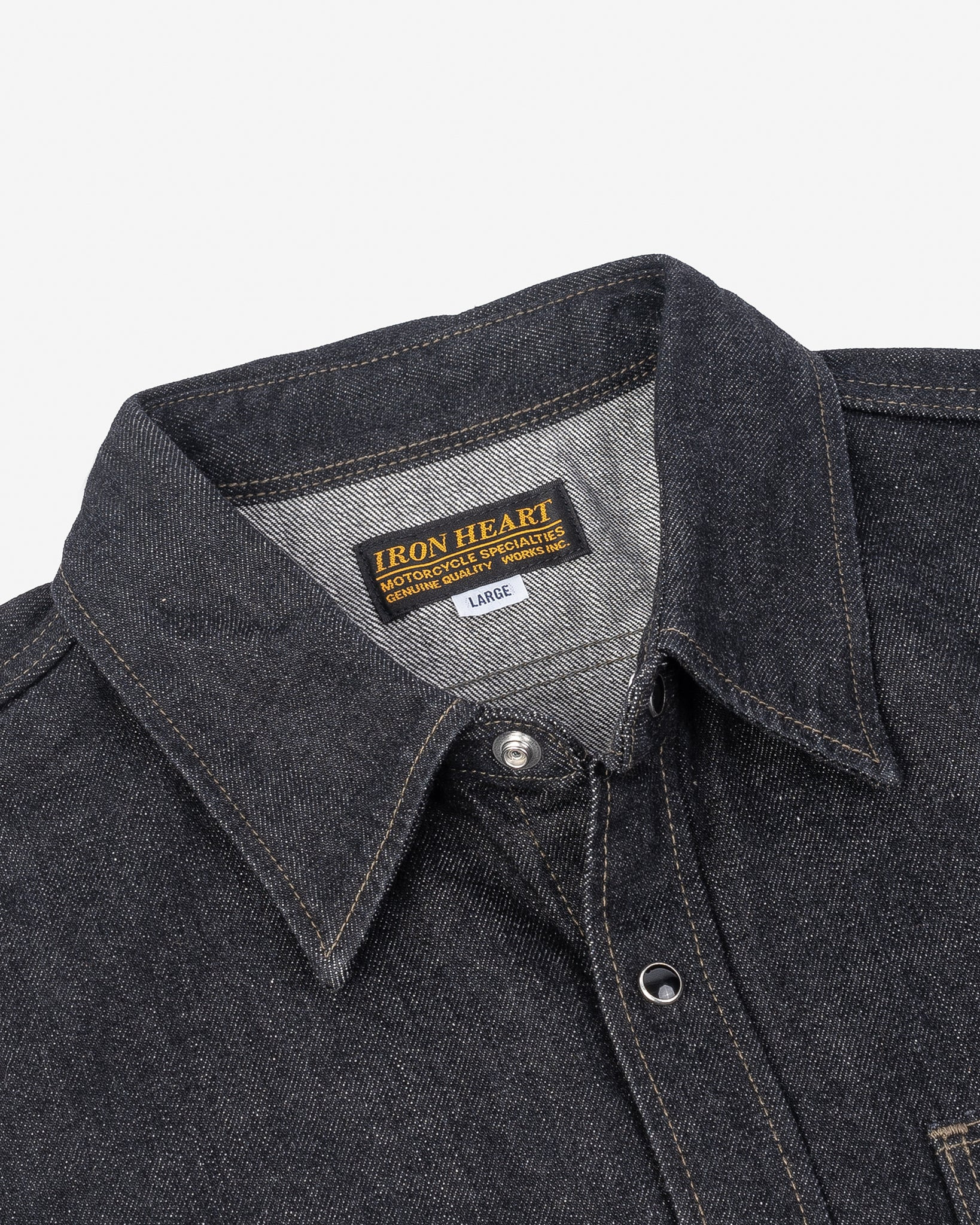 IHSH-326-BLK 12oz Selvedge Denim Work Shirt With Snaps - Black/Cream - 15