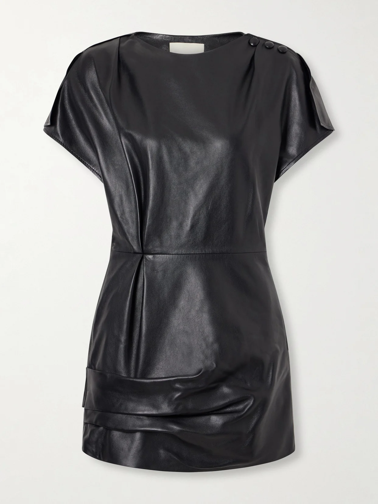 Alia Draped Leather Mini Dress - 1
