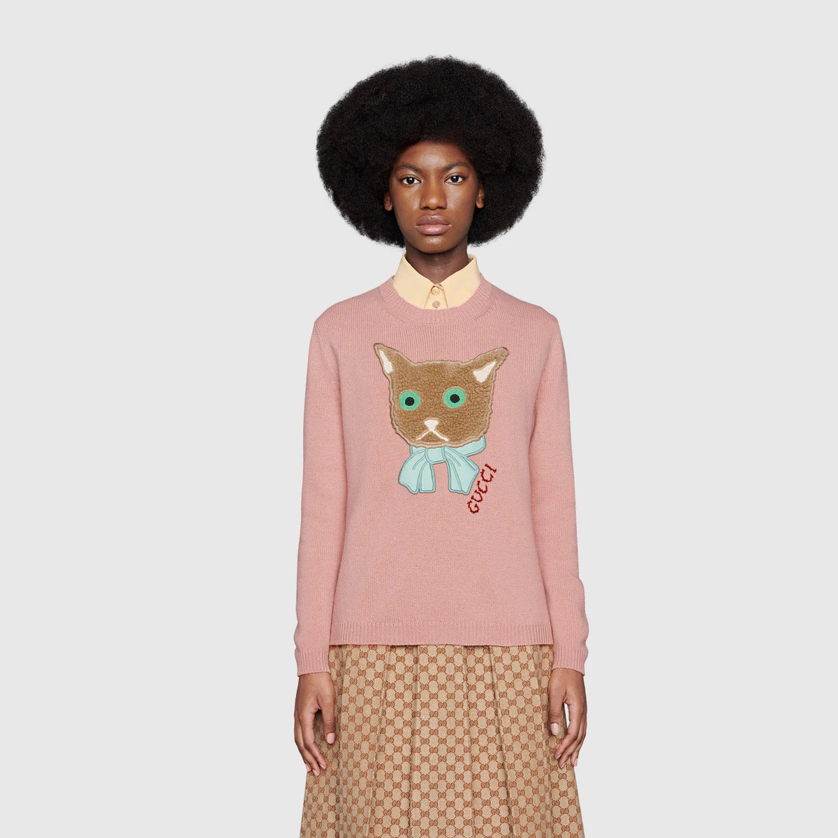 Wool sweater with Gucci cat patch - 3