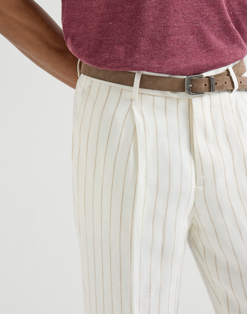 Chalk stripe linen twill trousers with pleat 4