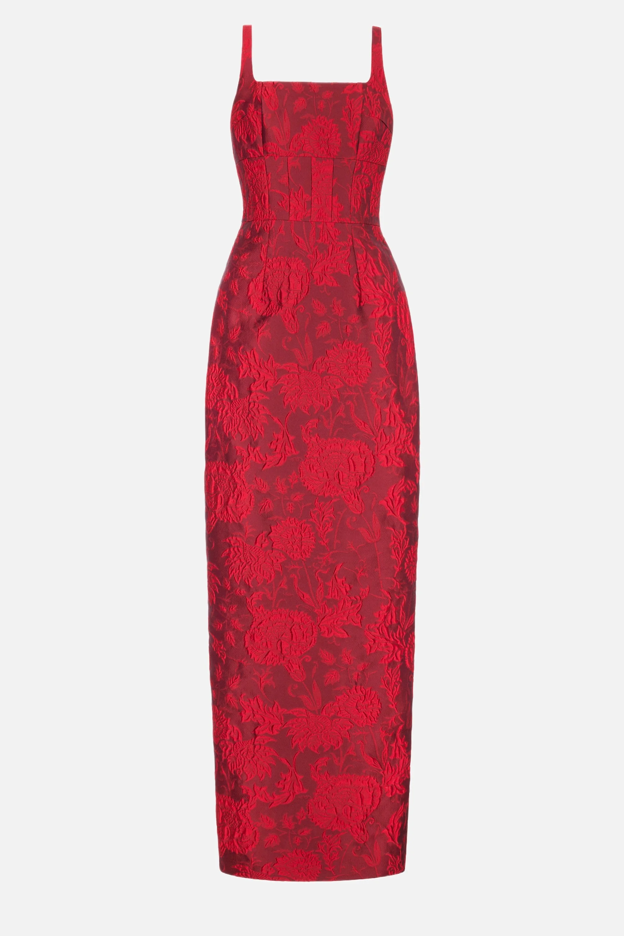 Megara Dress in Red Floral Cloque - 1