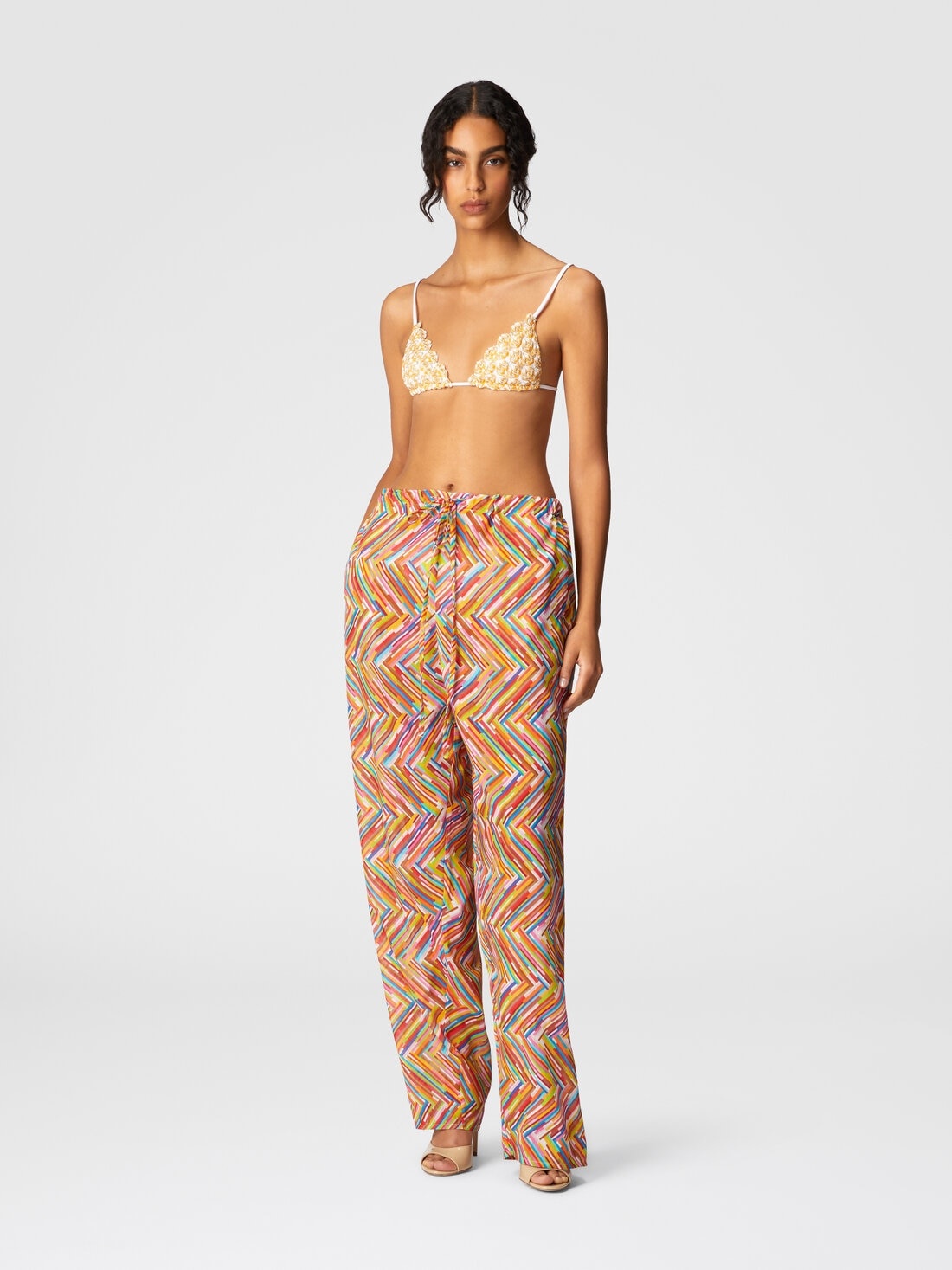 Printed cotton and silk blend trousers with drawstring - 2