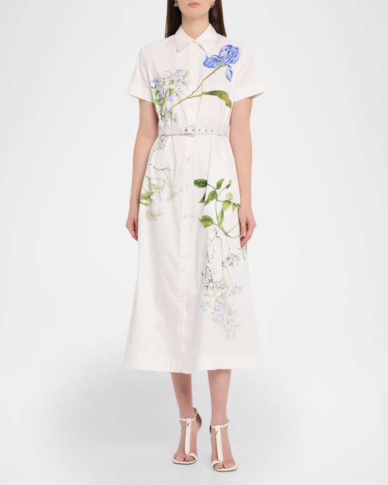 Monique Lhuillier Floral Cotton Short-Sleeve Midi Shirtdress outlook