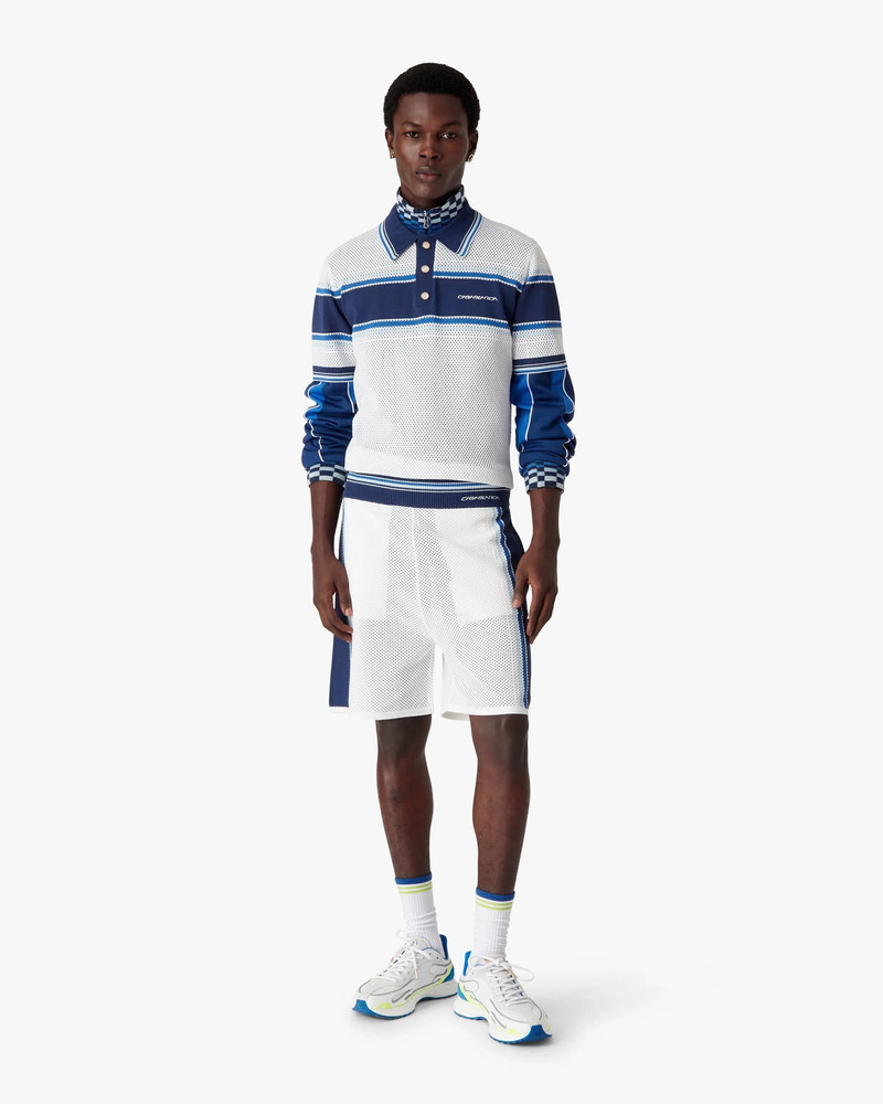 CASABLANCA White & Blue Striped Mesh Short Sleeve Polo Shirt | Casablanca Paris outlook