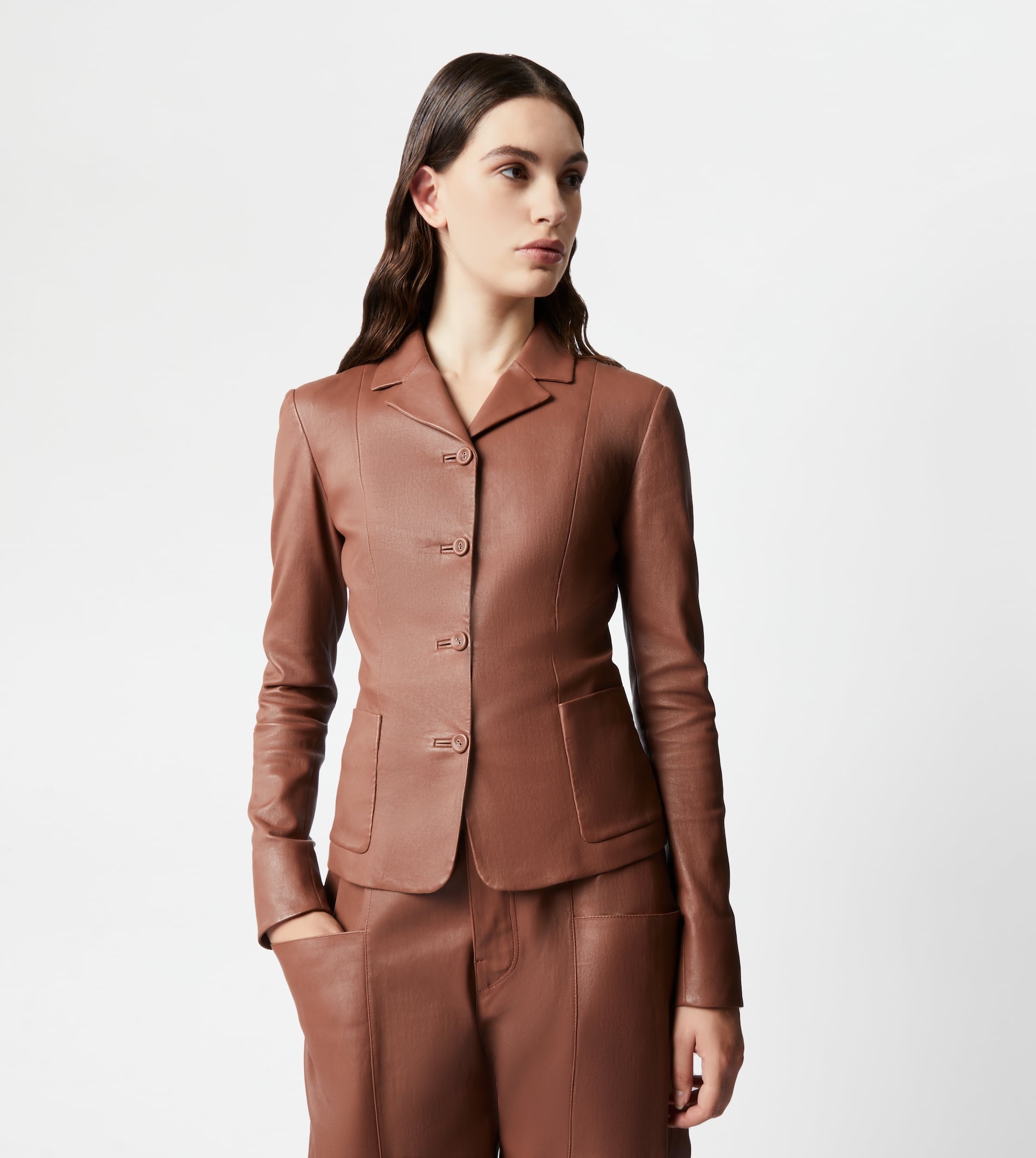 JACKET IN STRETCH NAPPA LEATHER - BROWN - 7