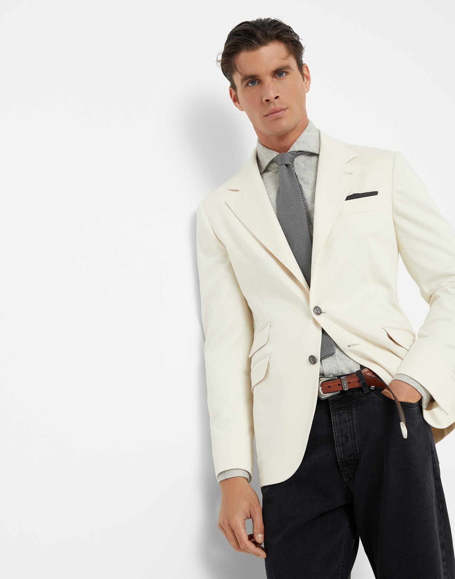 Paisley jacquard flannel easy fit shirt with spread collar - 4