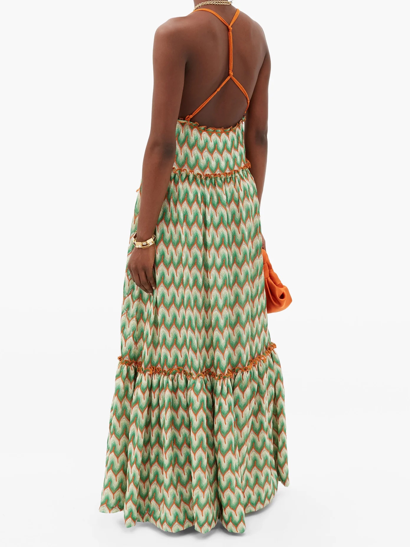 Chevron-stripe lace-knitted maxi dress - 5