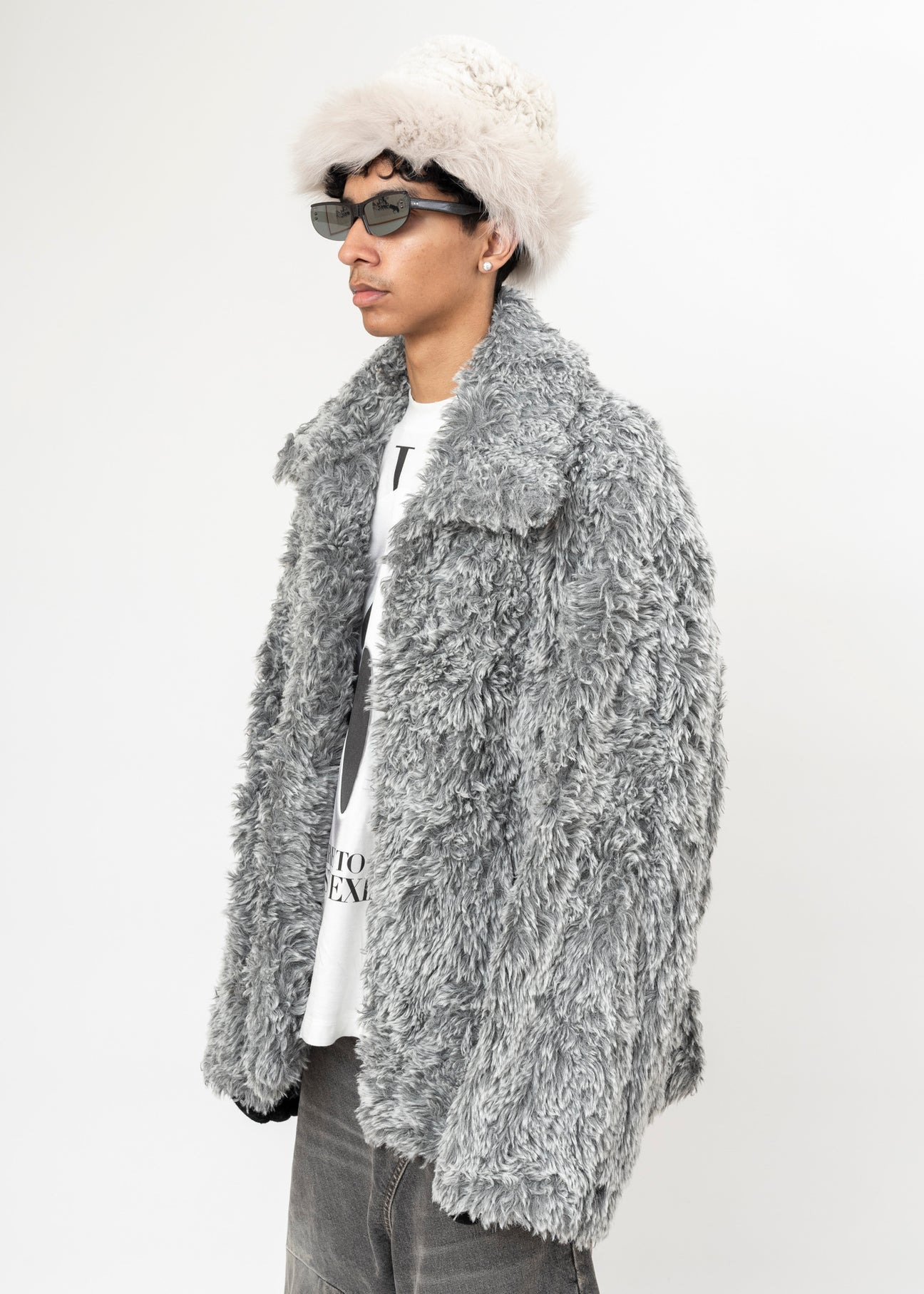 GREY DOUBLET SINISTER MOUTH FAUX FUR JACKET - 2