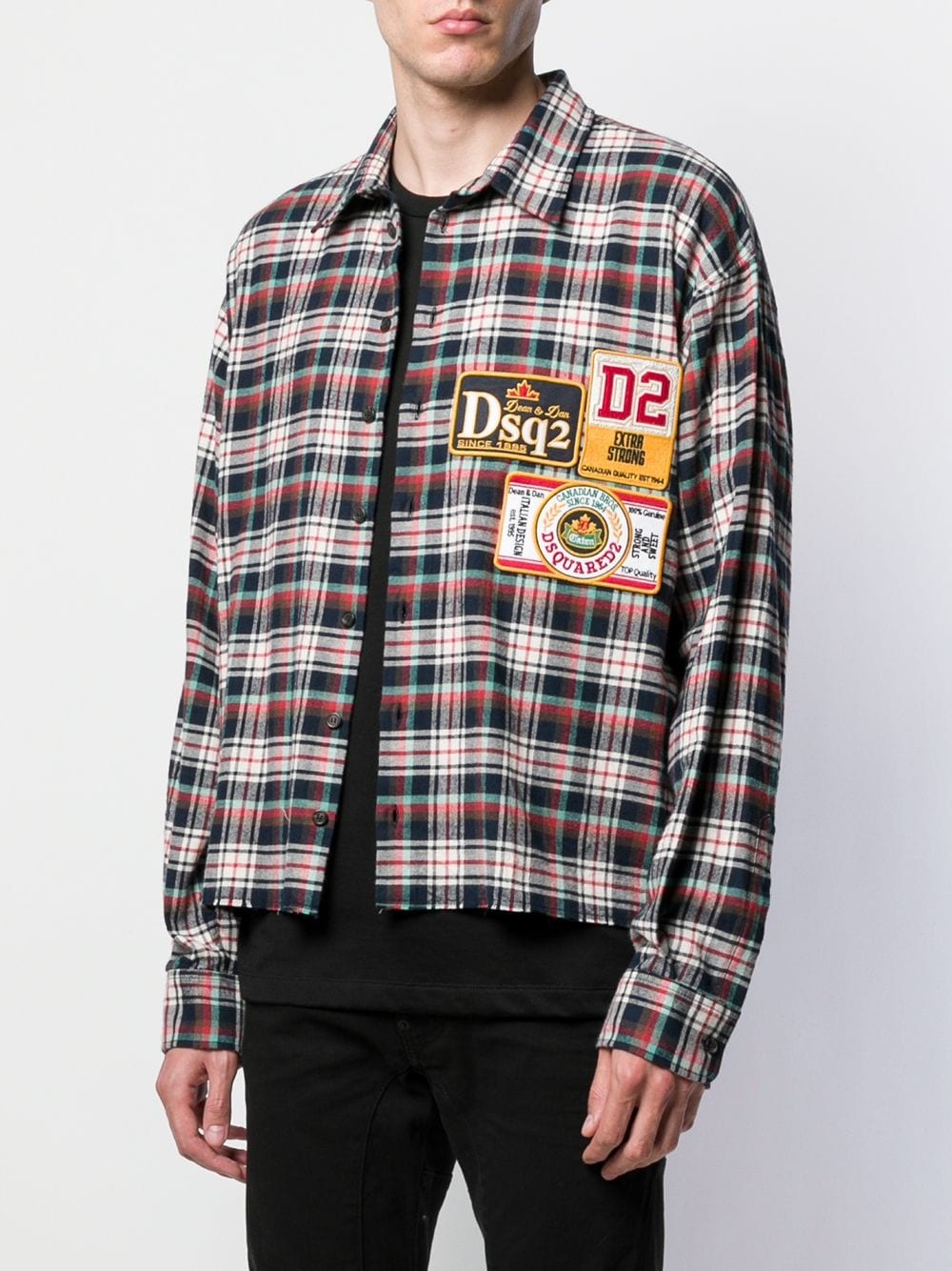 plaid logo patch shirt - 2