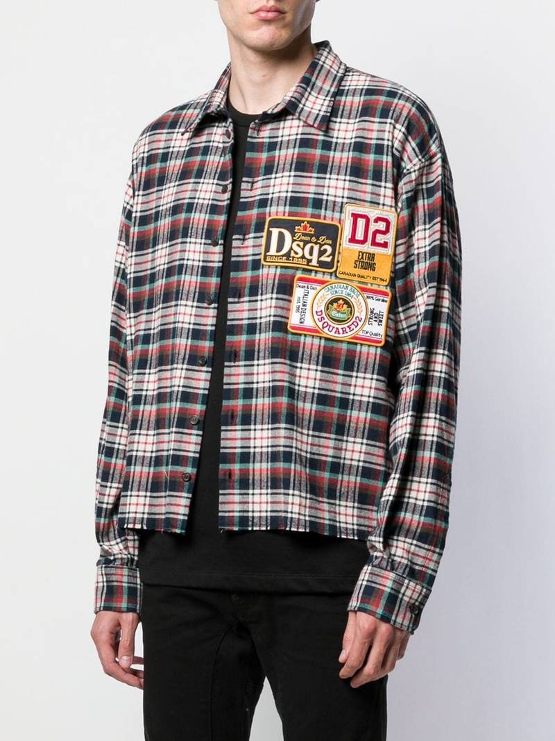 DSQUARED2 plaid logo patch shirt outlook