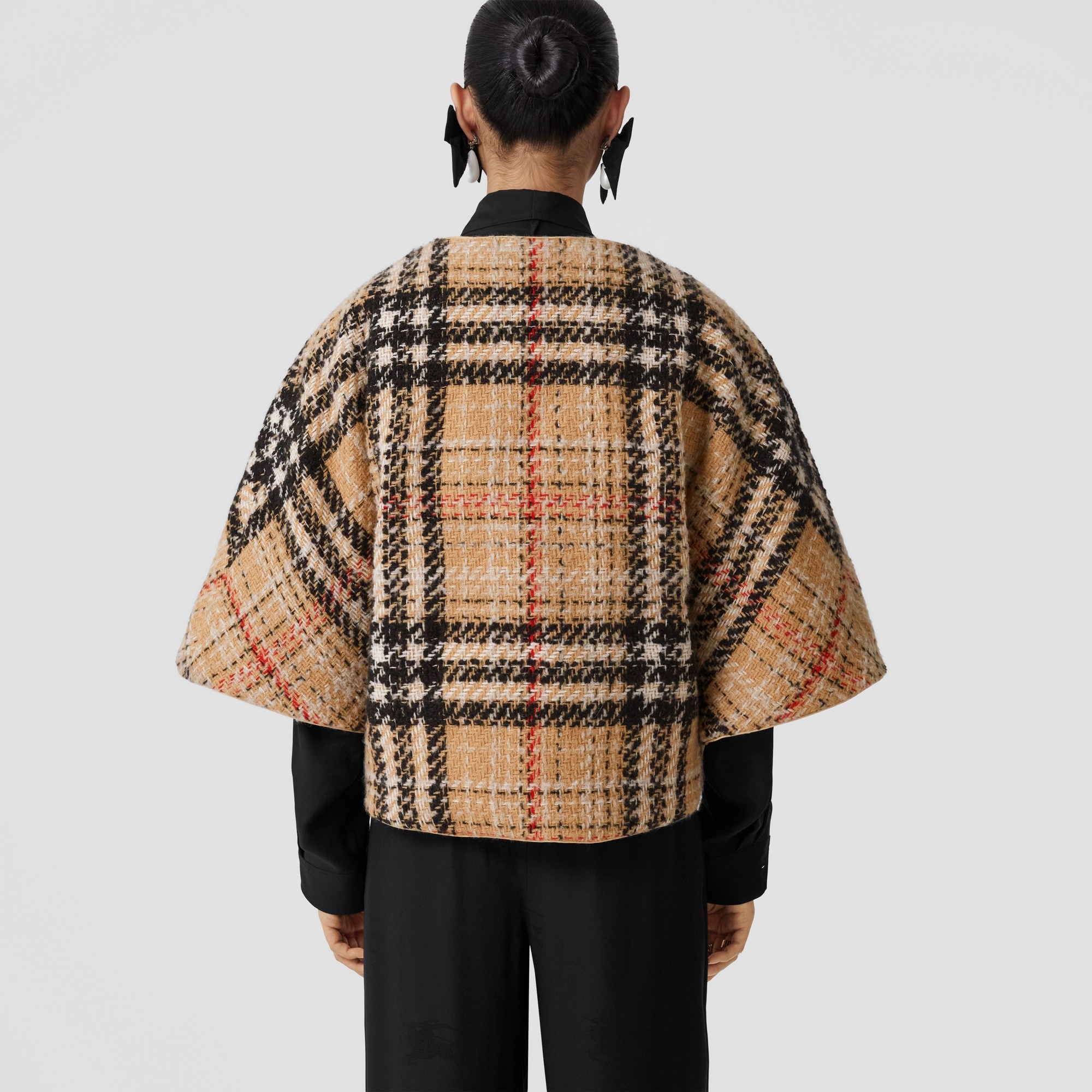 Exaggerated Check Cashmere Silk Tweed Cape - 3