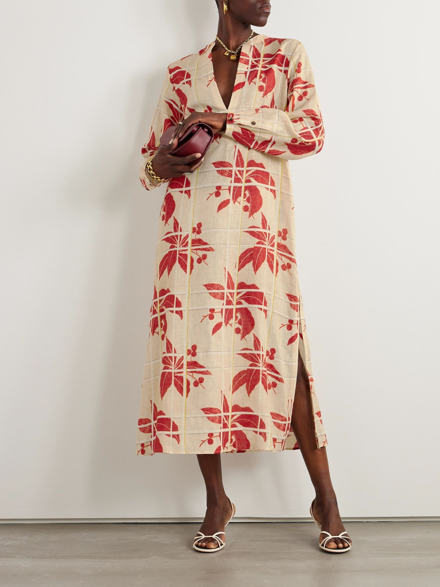 Floral-print linen kaftan Pink - 2
