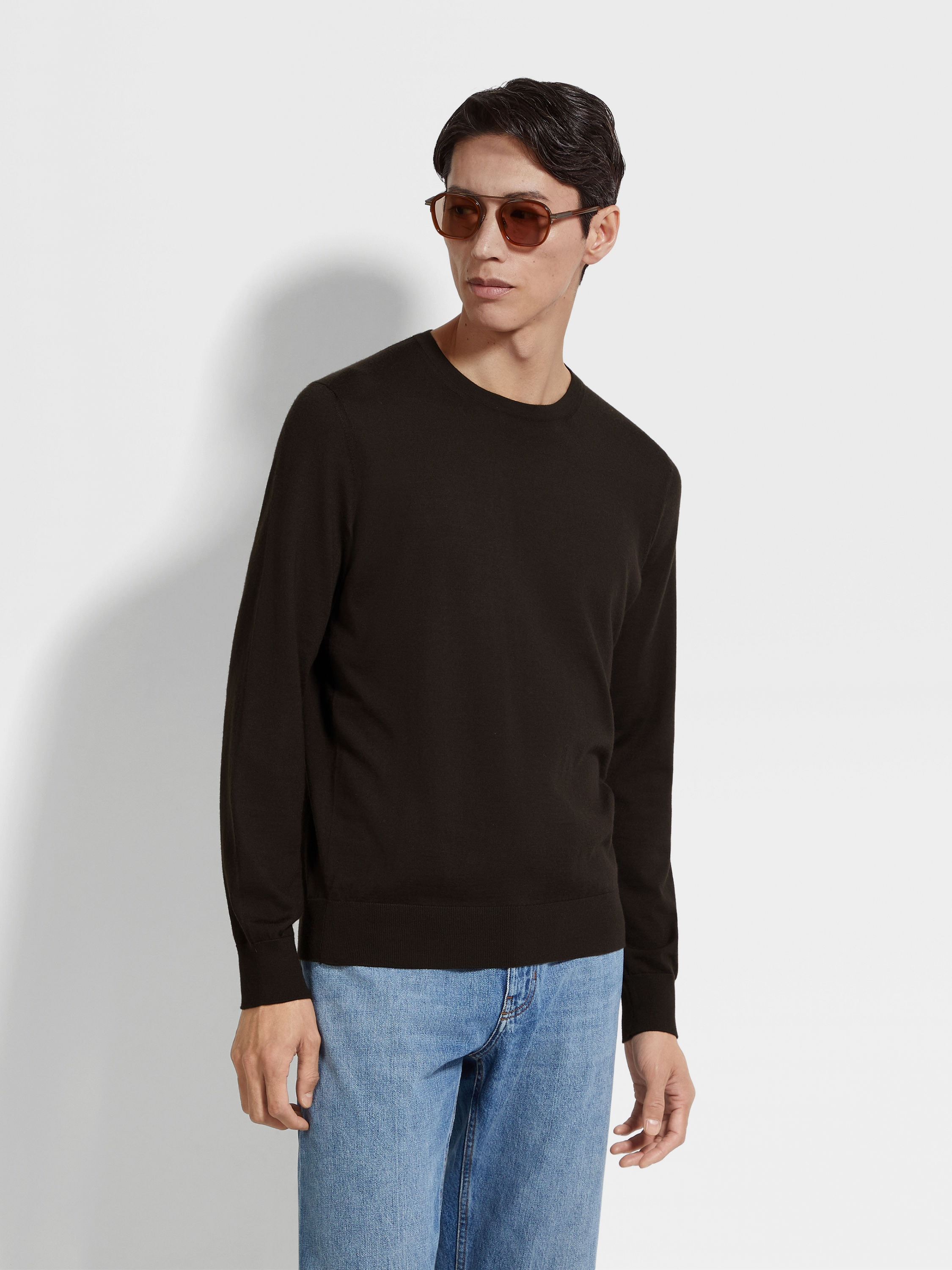 DARK BROWN MÉLANGE CASHSETA CREWNECK - 3
