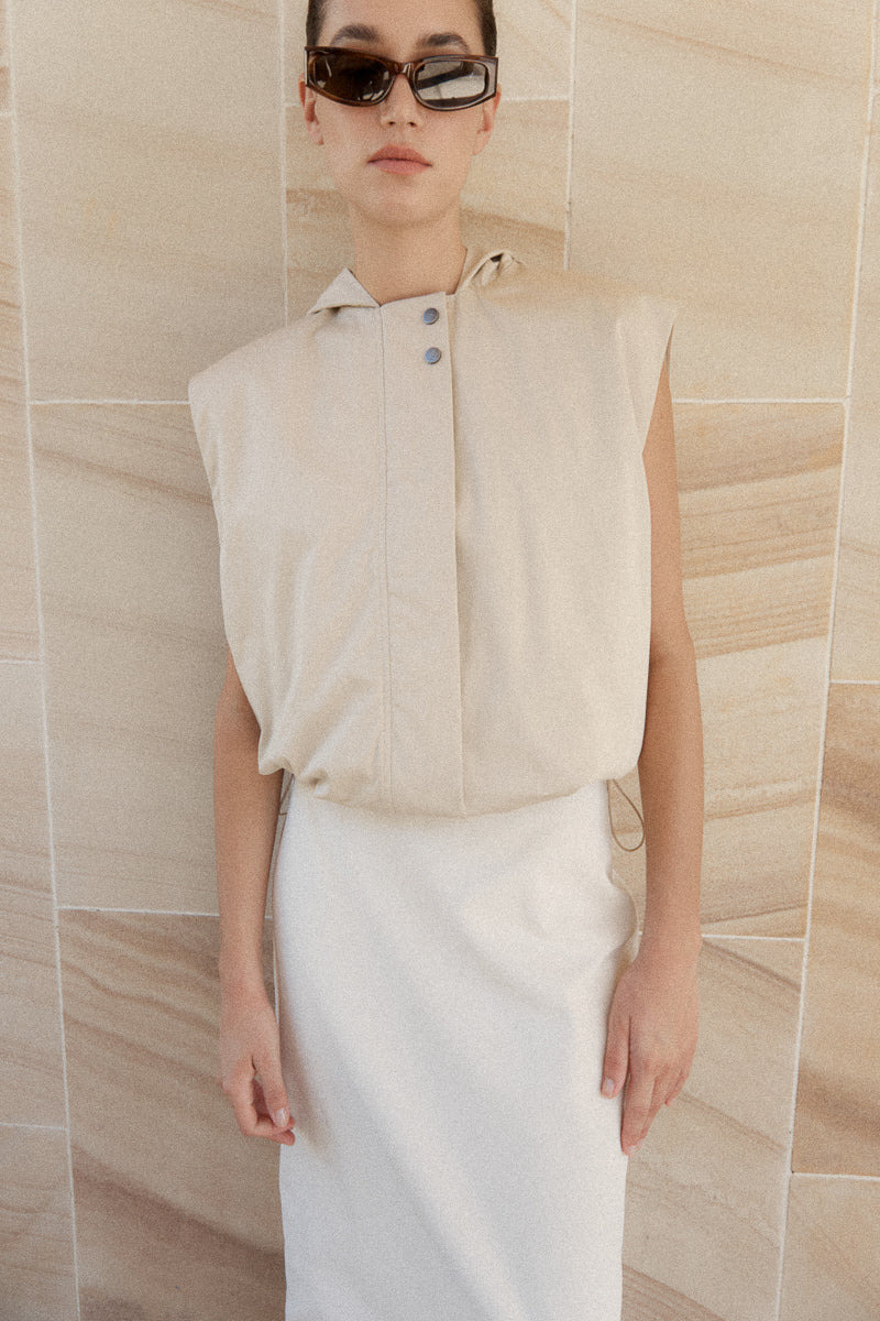 Cotton Sleeveless Parka - Champagne - 7