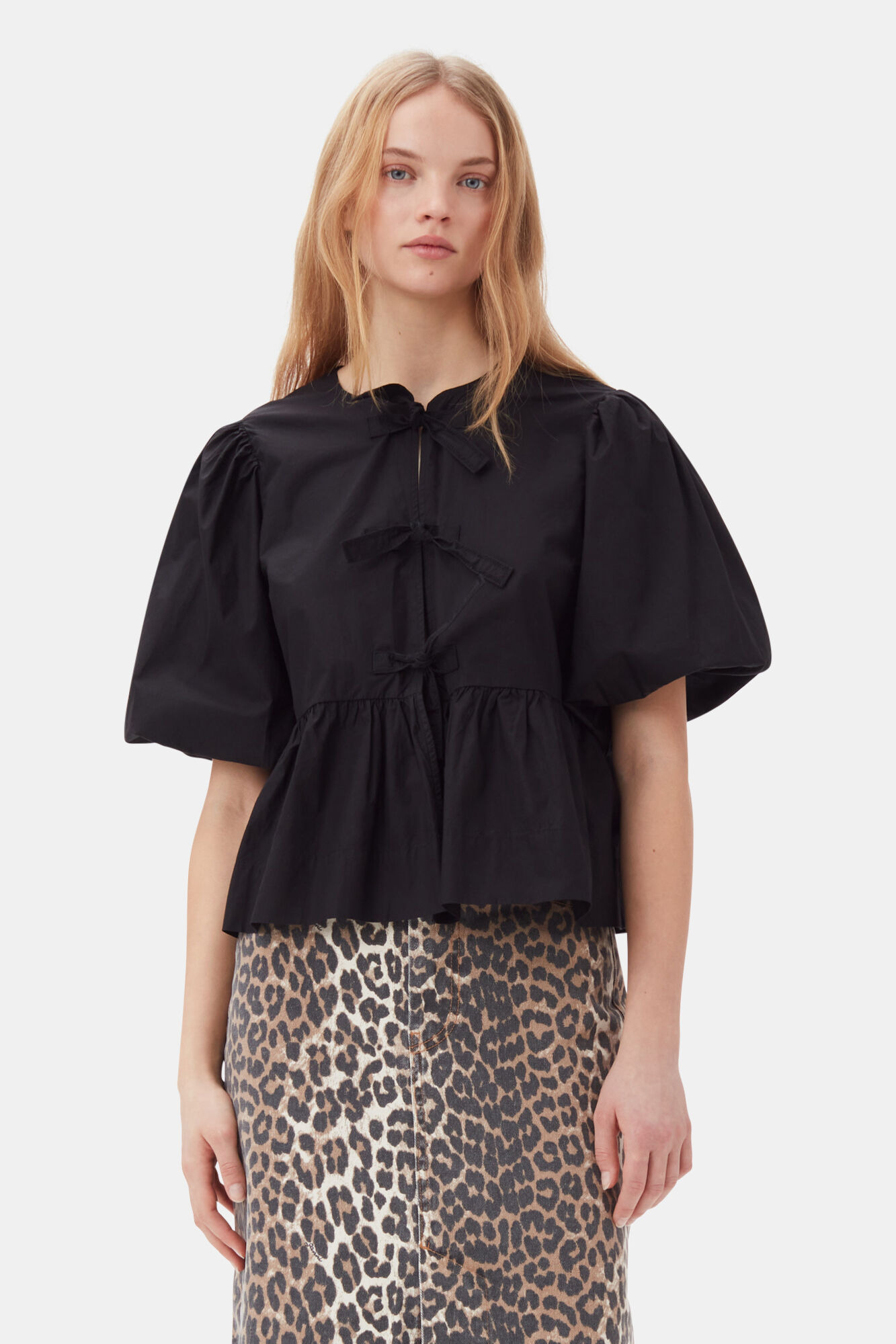 COTTON POPLIN PEPLUM TIE BLOUSE - 2